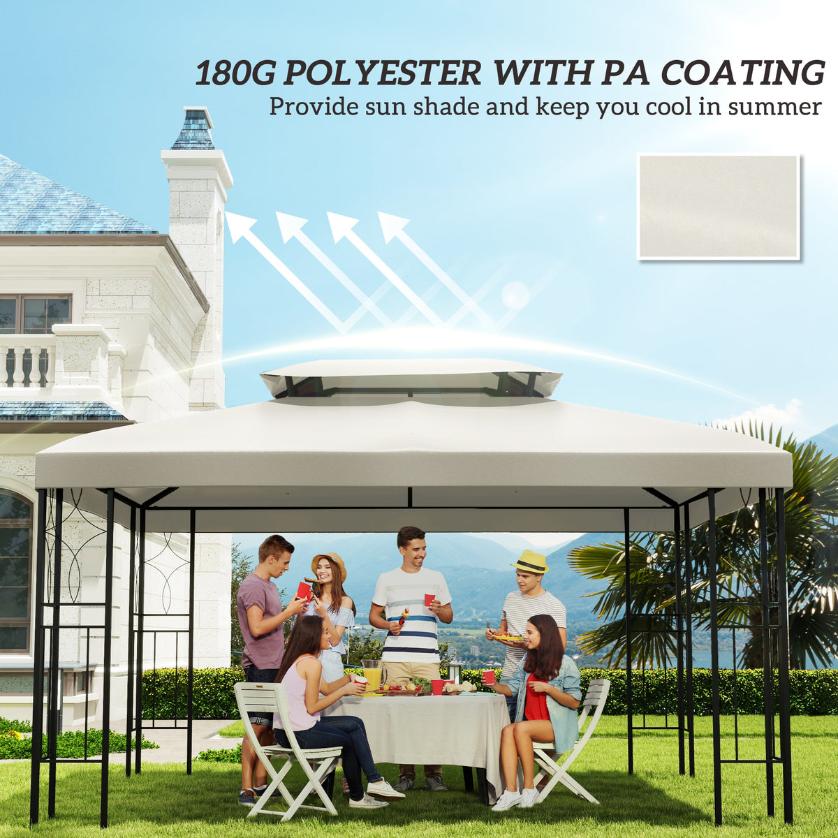 Cream two-tier gazebo canopy roof with polyester fabric and PA coating