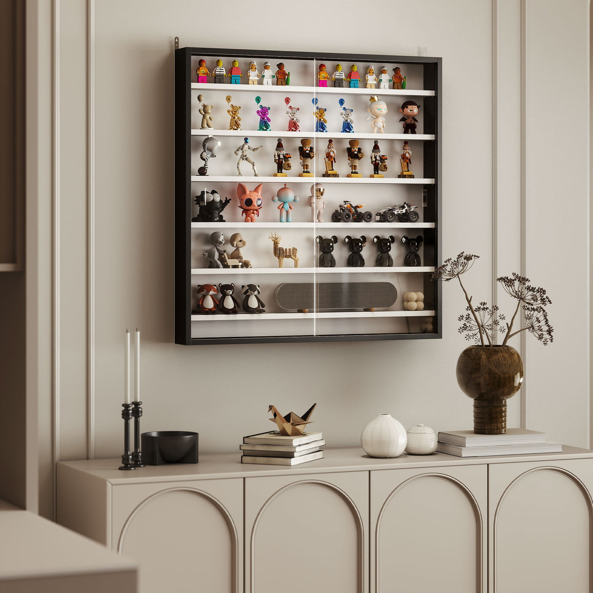 HOMCOM Six Shelf Display Cabinet, with Glass Doors - Black and White