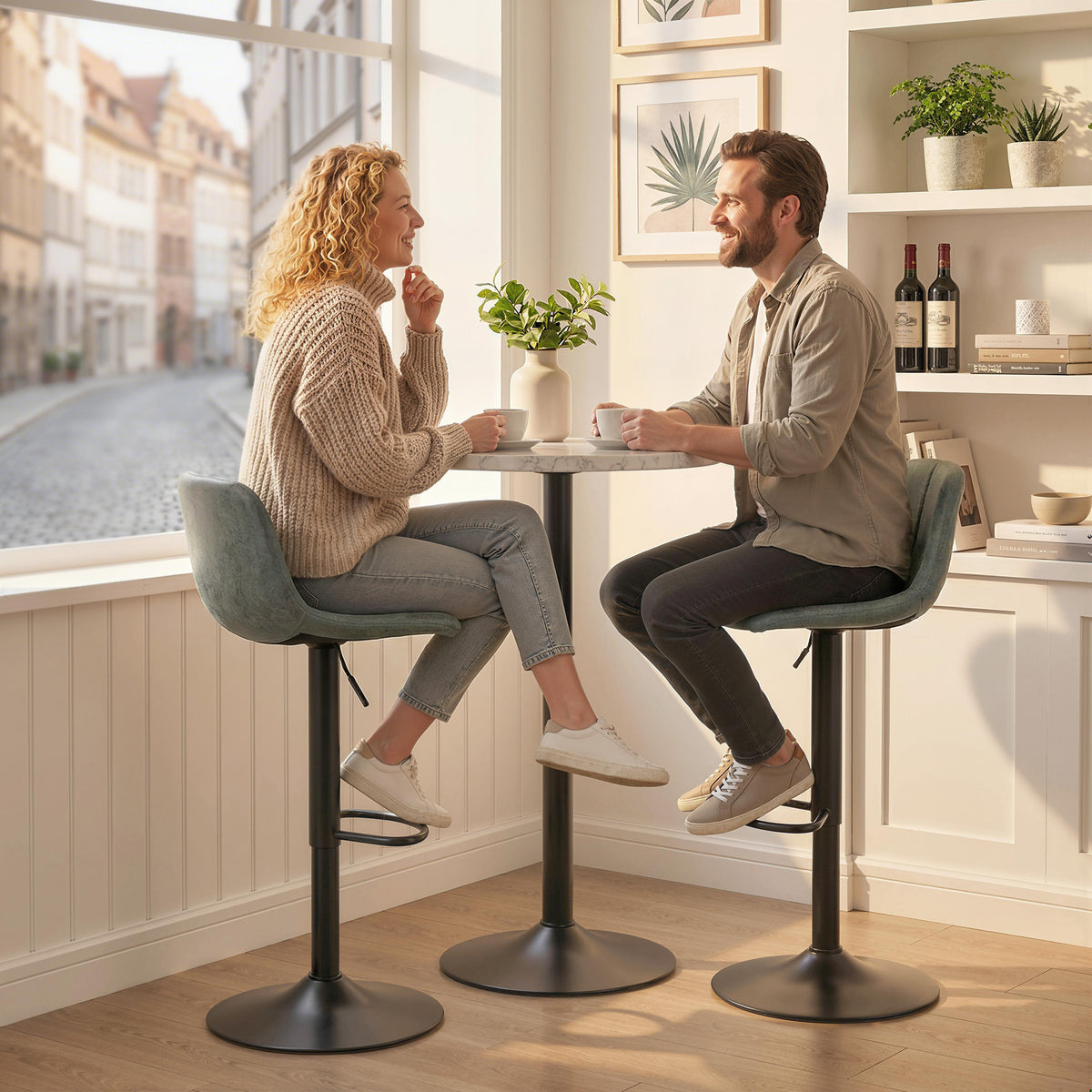 HOMCOM Bar Stools Set of 2, Modern Swivel Barstools with Footrest for Kitchen Island and Dining Room, Green