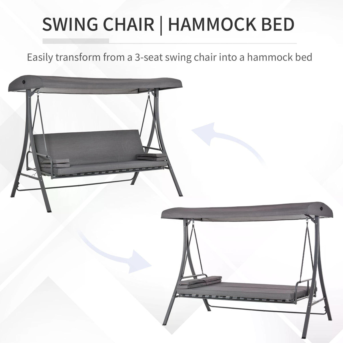 Outsunny gray swing chair converting into a flat hammock bed