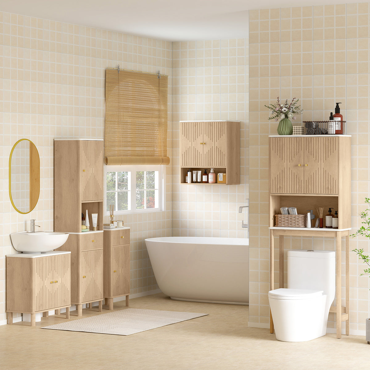 HOMCOM Under Sink Bathroom Cabinet for Basin without or with Pedestal - Oak