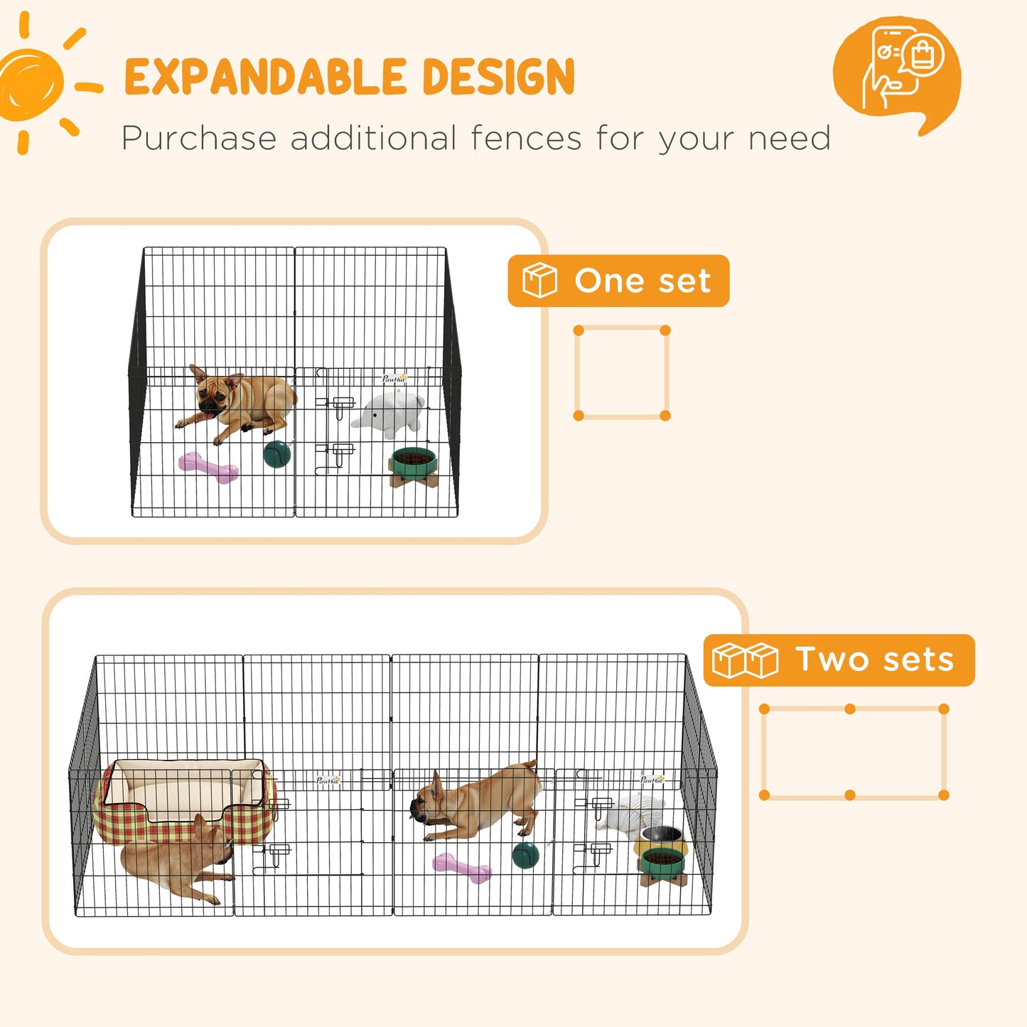 PawHut Dog Playpen, Puppy Pen, Eight-Panel Metal Fence, for Small Dogs, Indoors, Outdoors - Black