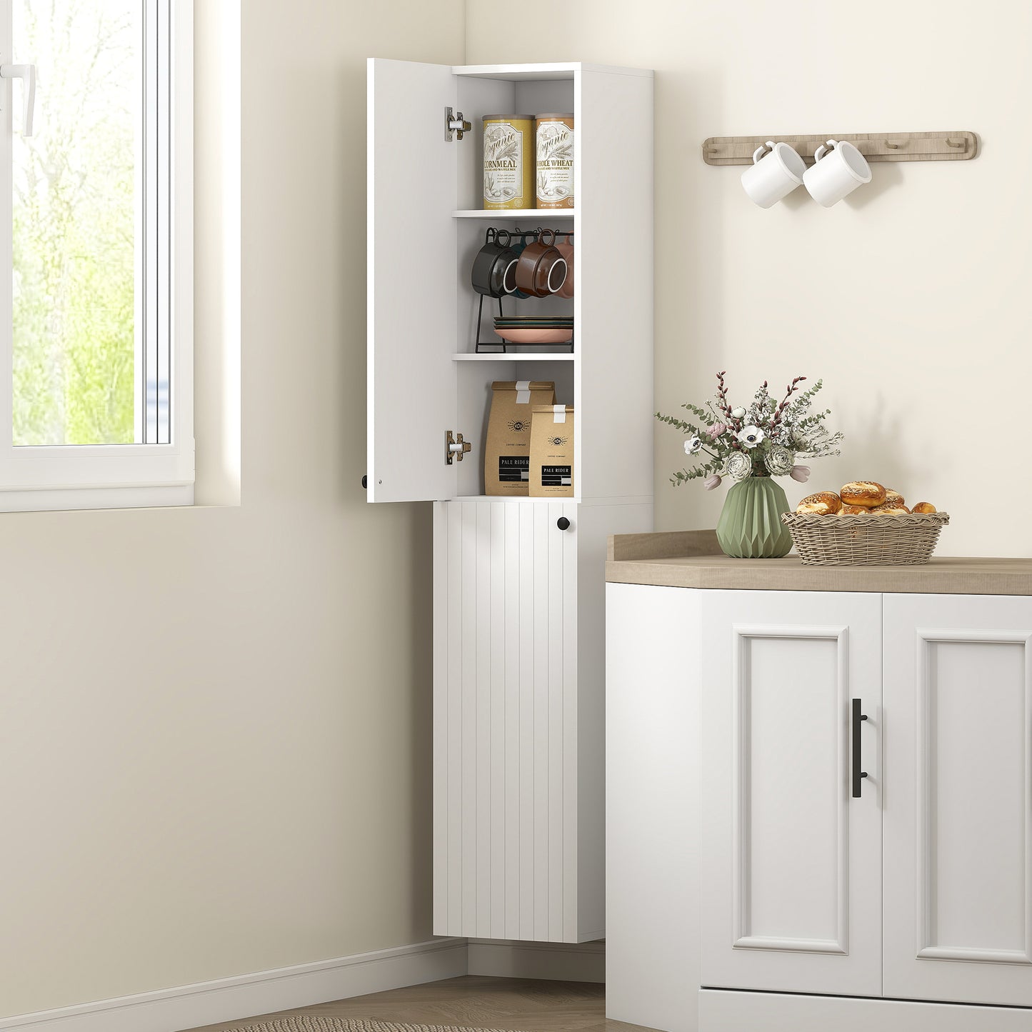 HOMCOM Wall Mounted Tall Bathroom Storage Cabinet with Soft-Close Hinges, Slim Bathroom Cabinet with 2 Doors, White