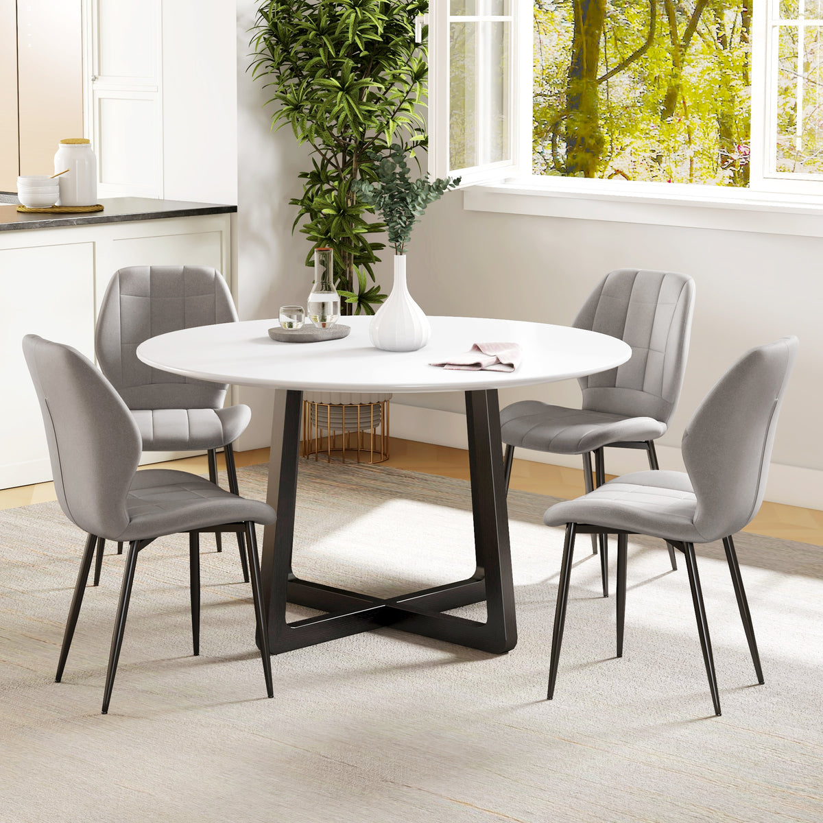 HOMCOM Set of Four Flannel Relaxed Tub Dining Chairs - Light Grey