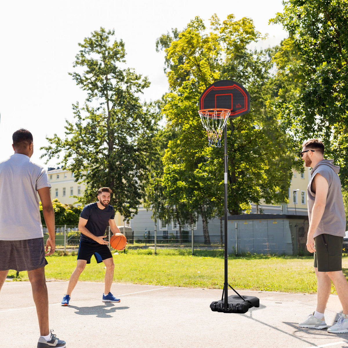 HOMCOM Basketball Hoop Stand Portable Adjustable Height 2.1-2.6m w/ Wheels, Solid Rim Stable Base, Black