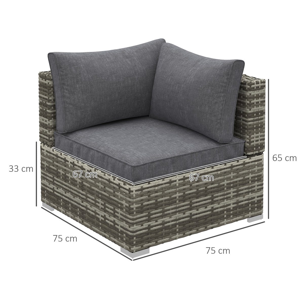 Outsunny deep grey PE rattan corner chair with cushions and 75 cm sides