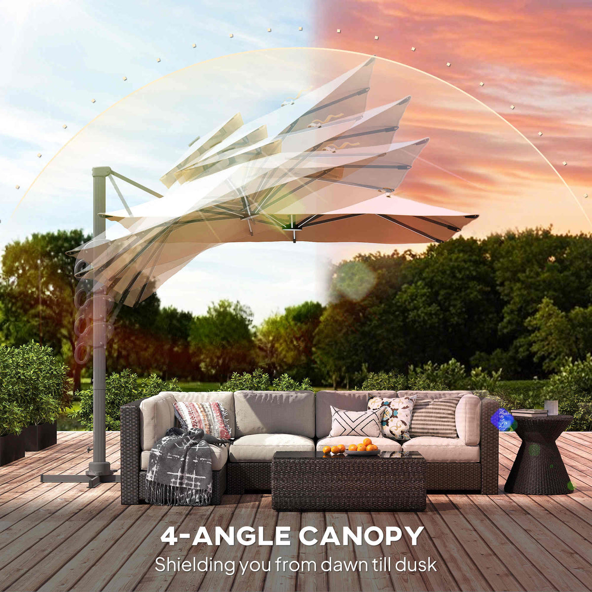 Outsunny 3 x 3(m) Aluminium Sun Square Canopy Top with Adjustable Pole Angle, Khaki