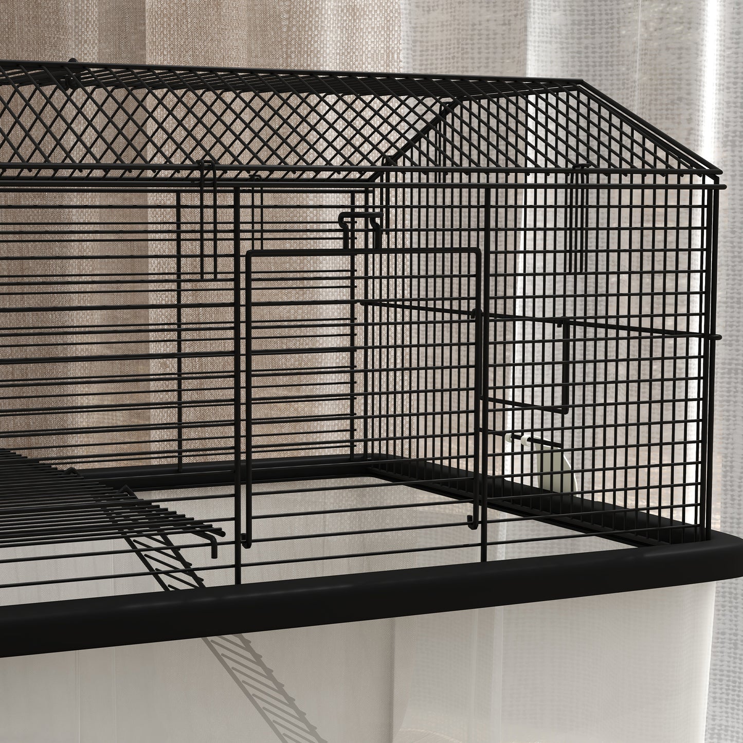 PawHut Two-Tier Gerbil Cage, Hamster Cage for Dwarf Hamster w/ Wheels, Deep Bottom, Food Dish, Water Bottle