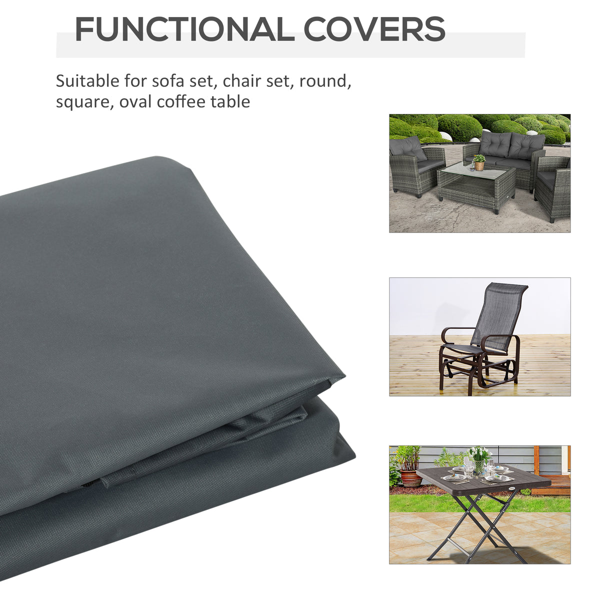 Outsunny dark gray patio furniture cover shown folded, with fabric suitable for outdoor furniture