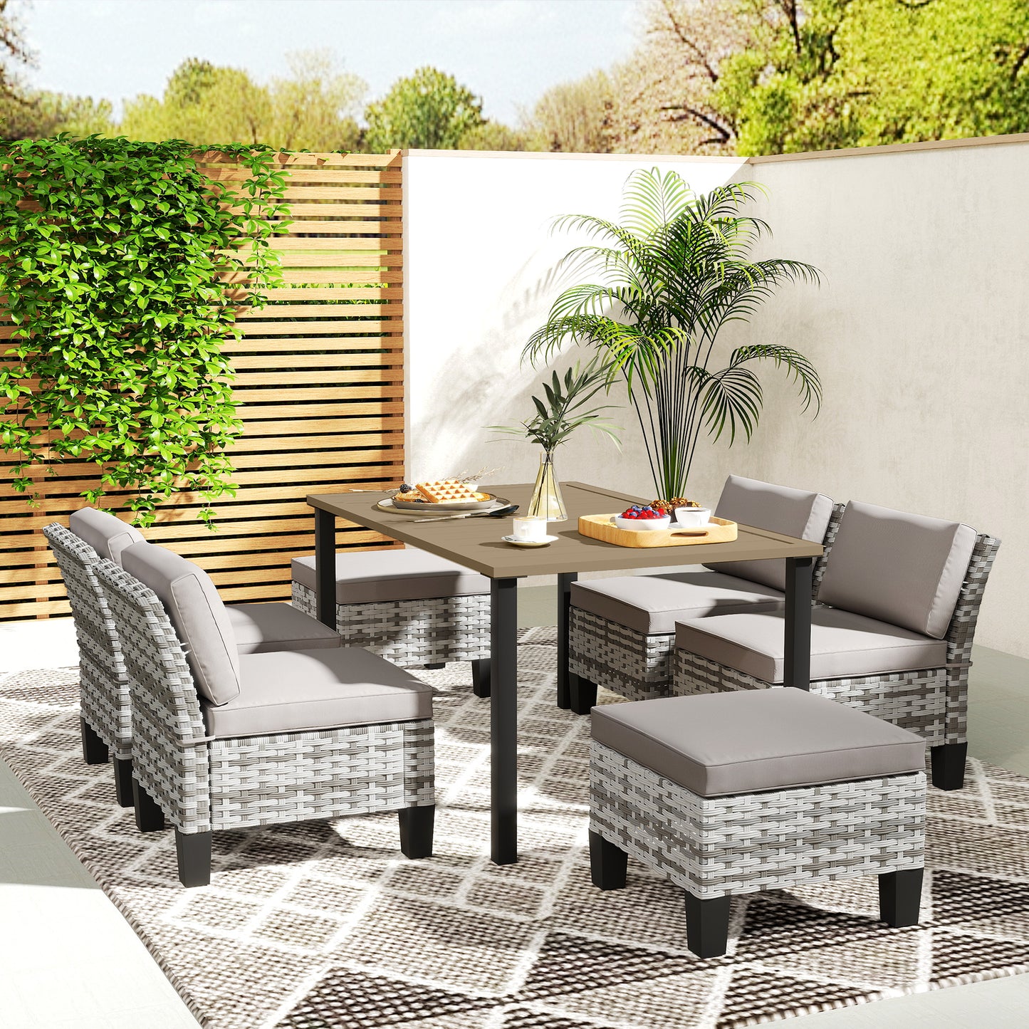 Outsunny Seven-Piece Rattan Dining Set - Grey