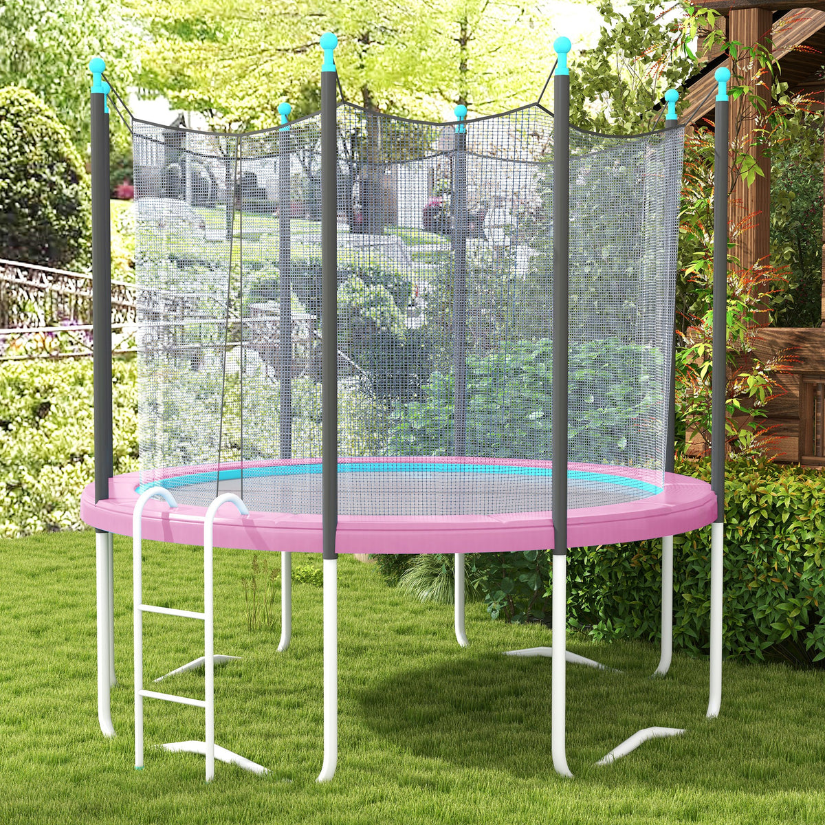 SPORTNOW 12FT Trampoline Spring Cover, Plastic Trampoline Pad Replacement with Elastic Cord, Waterproof, UV Resistant and Tear-Resistant, Pink