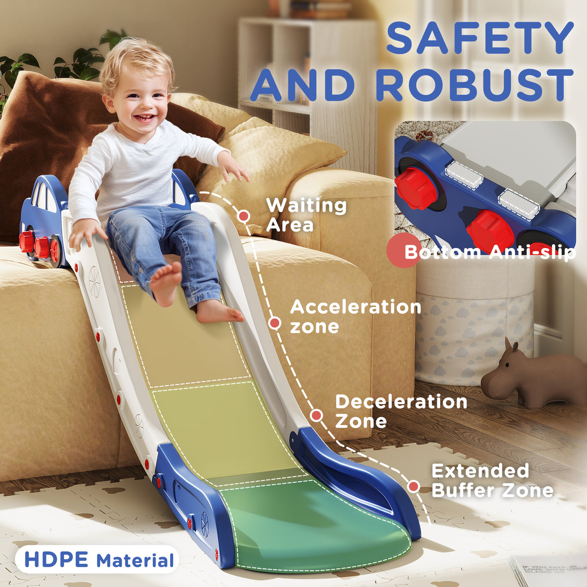 AIYAPLAY Kids Slide for Bed, Sofa, with Extended Length, Easy to assemble and Store, Blue