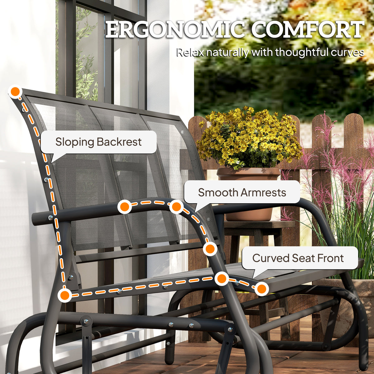 Outsunny 3-Seat Glider Rocking Chair for 3 People Garden Bench Patio Furniture Metal Frame, Grey