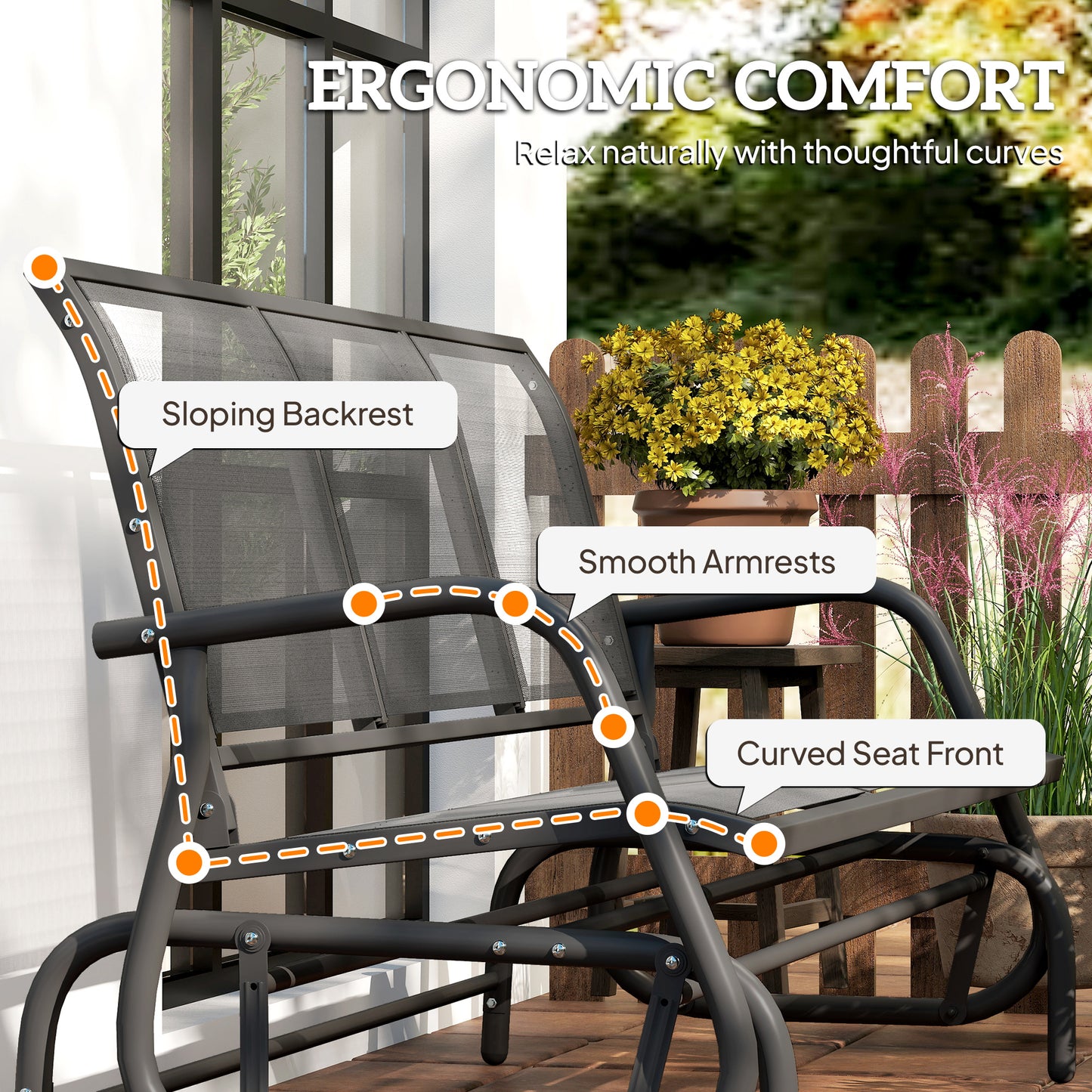 Outsunny 3-Seat Glider Rocking Chair for 3 People Garden Bench Patio Furniture Metal Frame, Grey