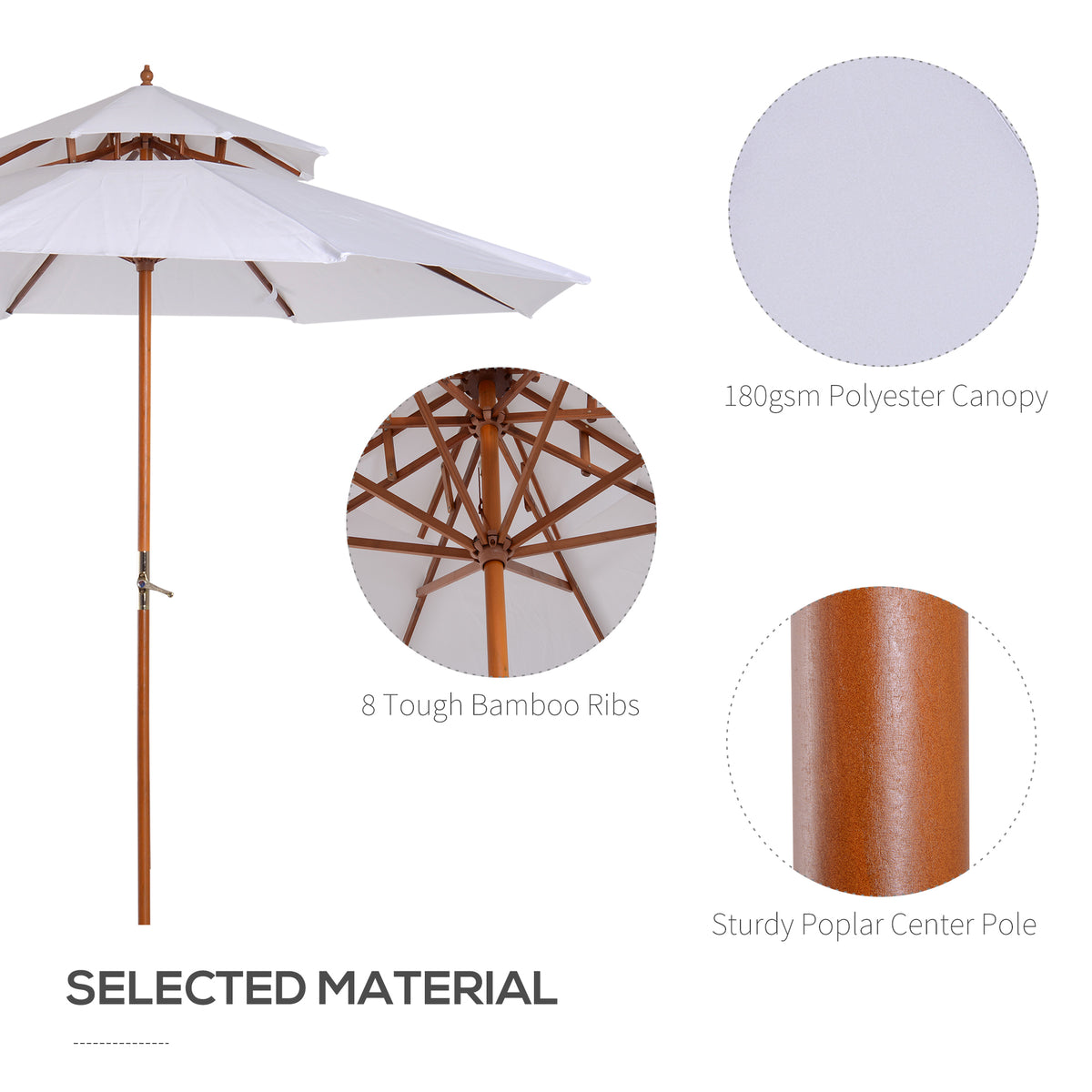 Outsunny white parasol with wooden pole and ribs, plus a polyester canopy