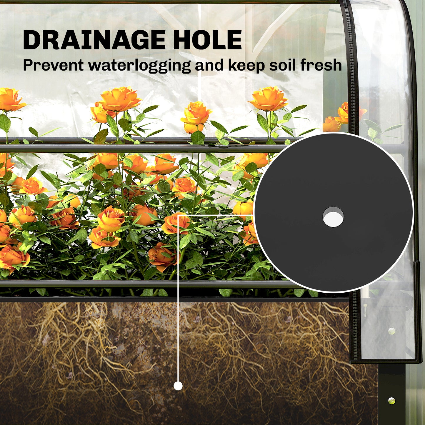 Outsunny Raised Planter with Flip-Up Greenhouse Cover, Metal Raised Garden Bed on Legs with Drainage Hole, Black