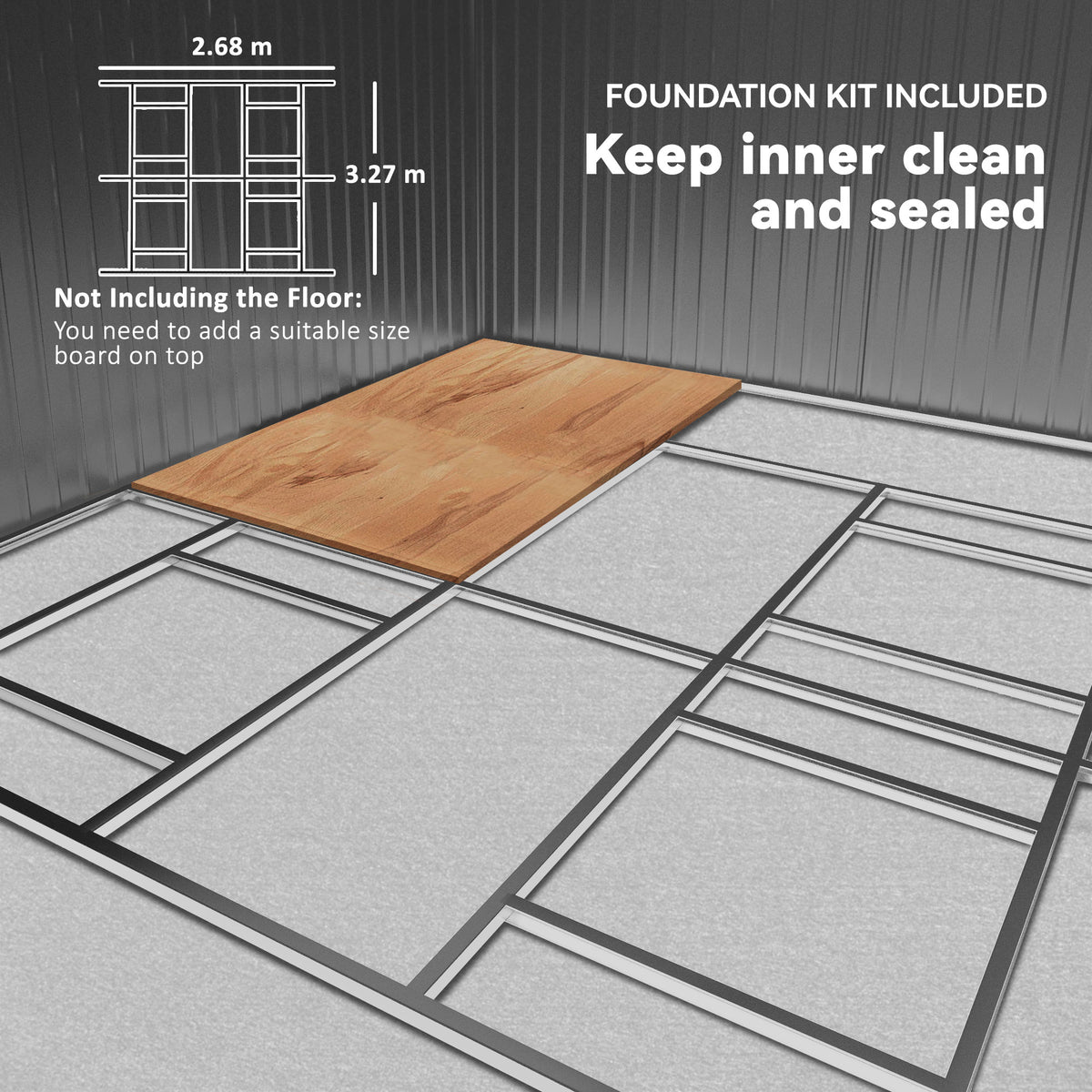Outsunny garden shed foundation kit with metal floor frame and partial wooden boards