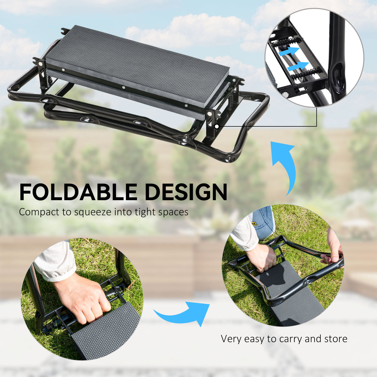 Outsunny garden kneeler seat folded compactly for carrying and storage
