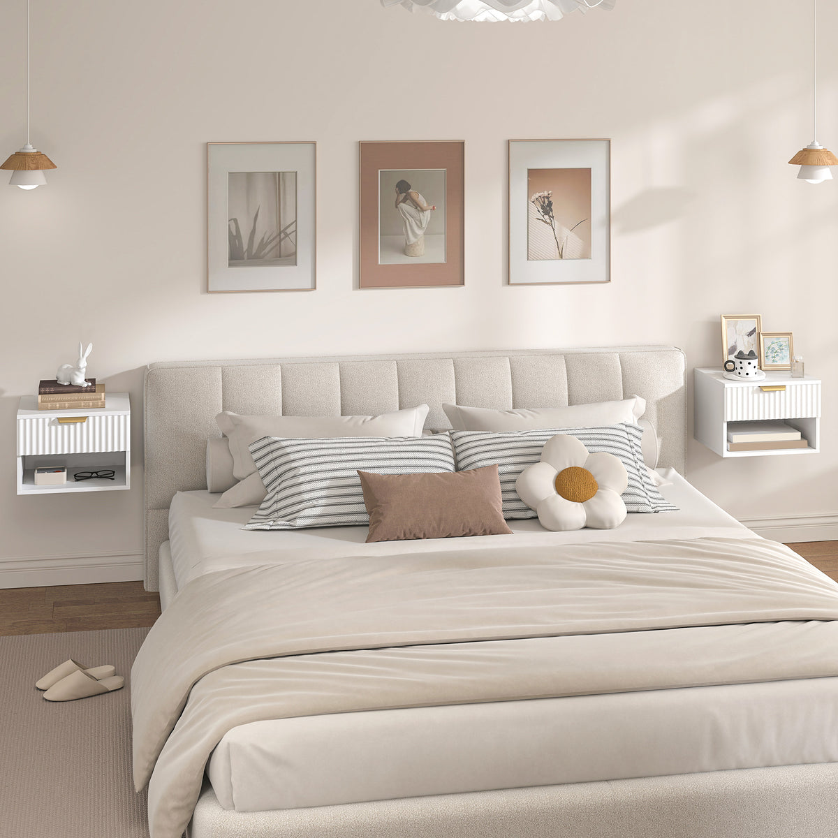 HOMCOM Floating Nightstands Set of 2, Modern Wall Mounted Bedside Tables, White