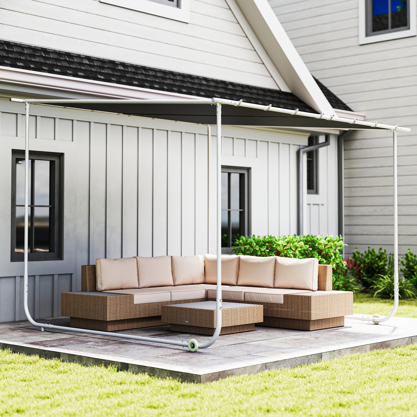 Outsunny 3 x 3(m) Mobile Pergola Kit, Portable Garden Gazebo with Wheels & UV-Resistant Canopy, Dark Grey