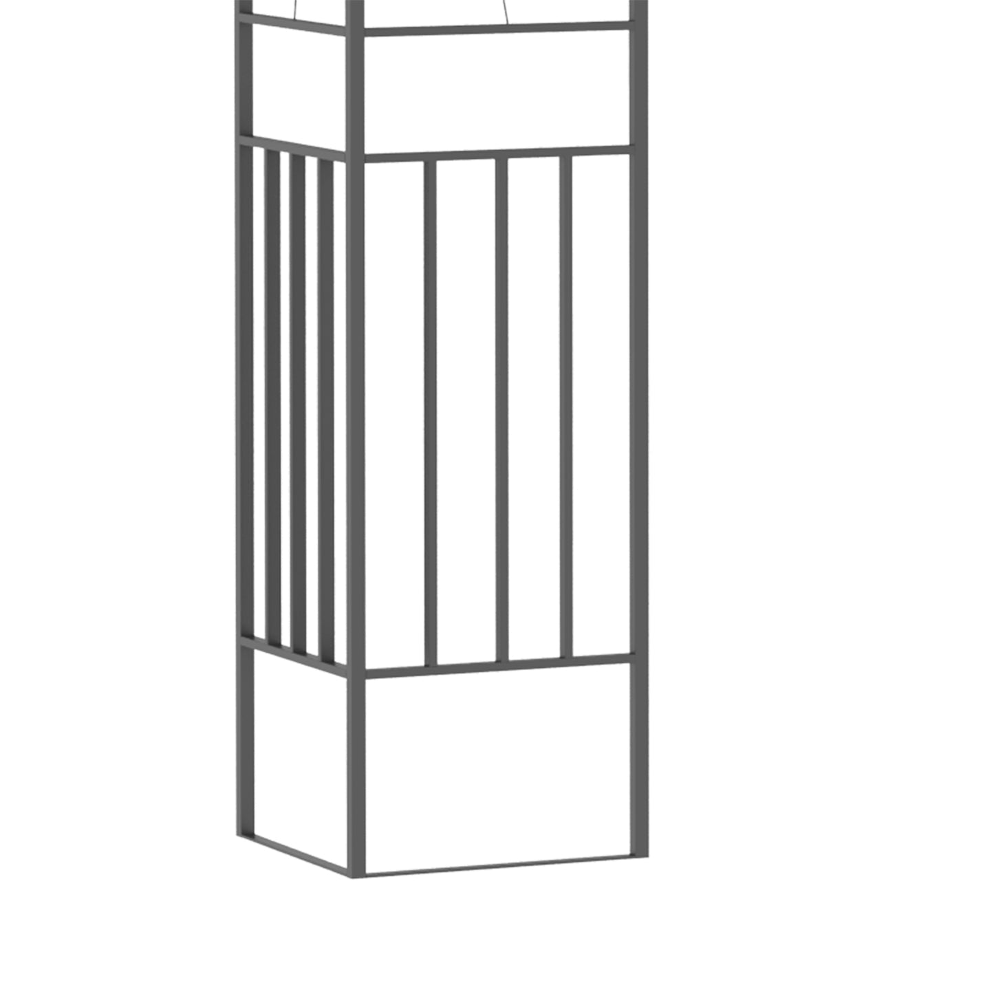 Close-up of gazebo steel frame with vertical bars and square base