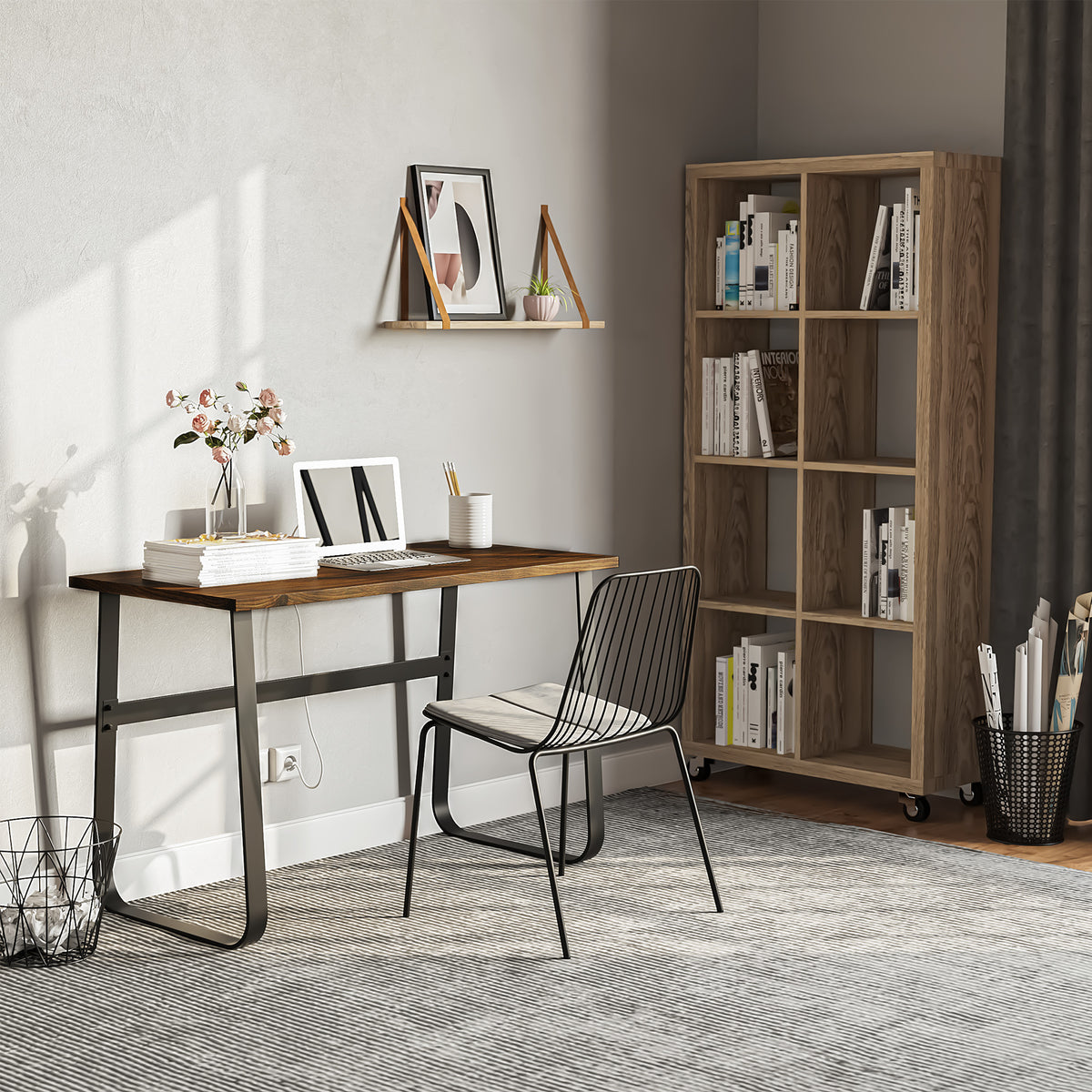 HOMCOM Industrial Writing Desk With Metal Legs, 115 x 58 x 74.5cm, Rustic Brown and Black