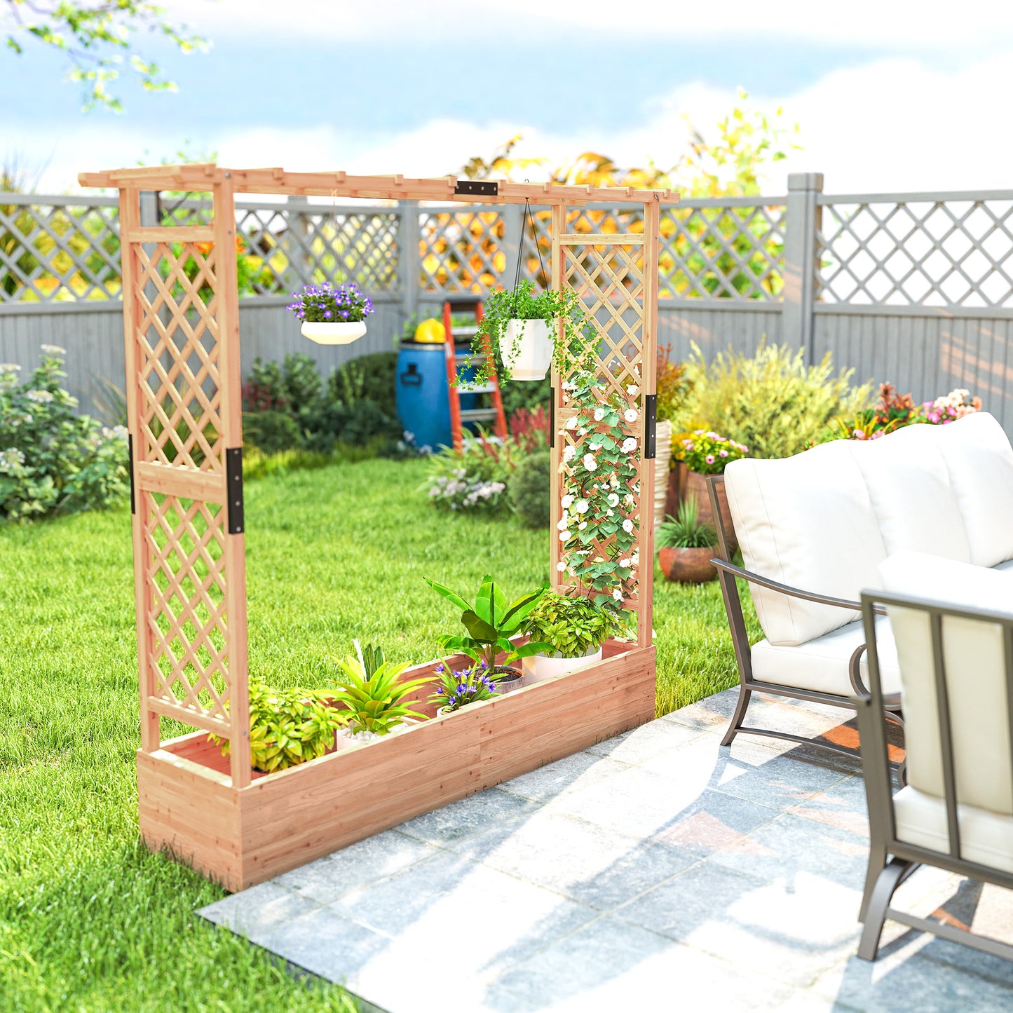 Outsunny Fir Wood 171 x 39 cm Planter and Trellis Garden Bed