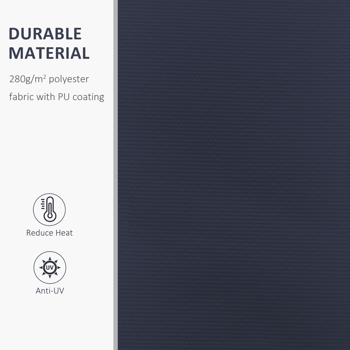 Textured polyester awning fabric with dark blue color and PU coating