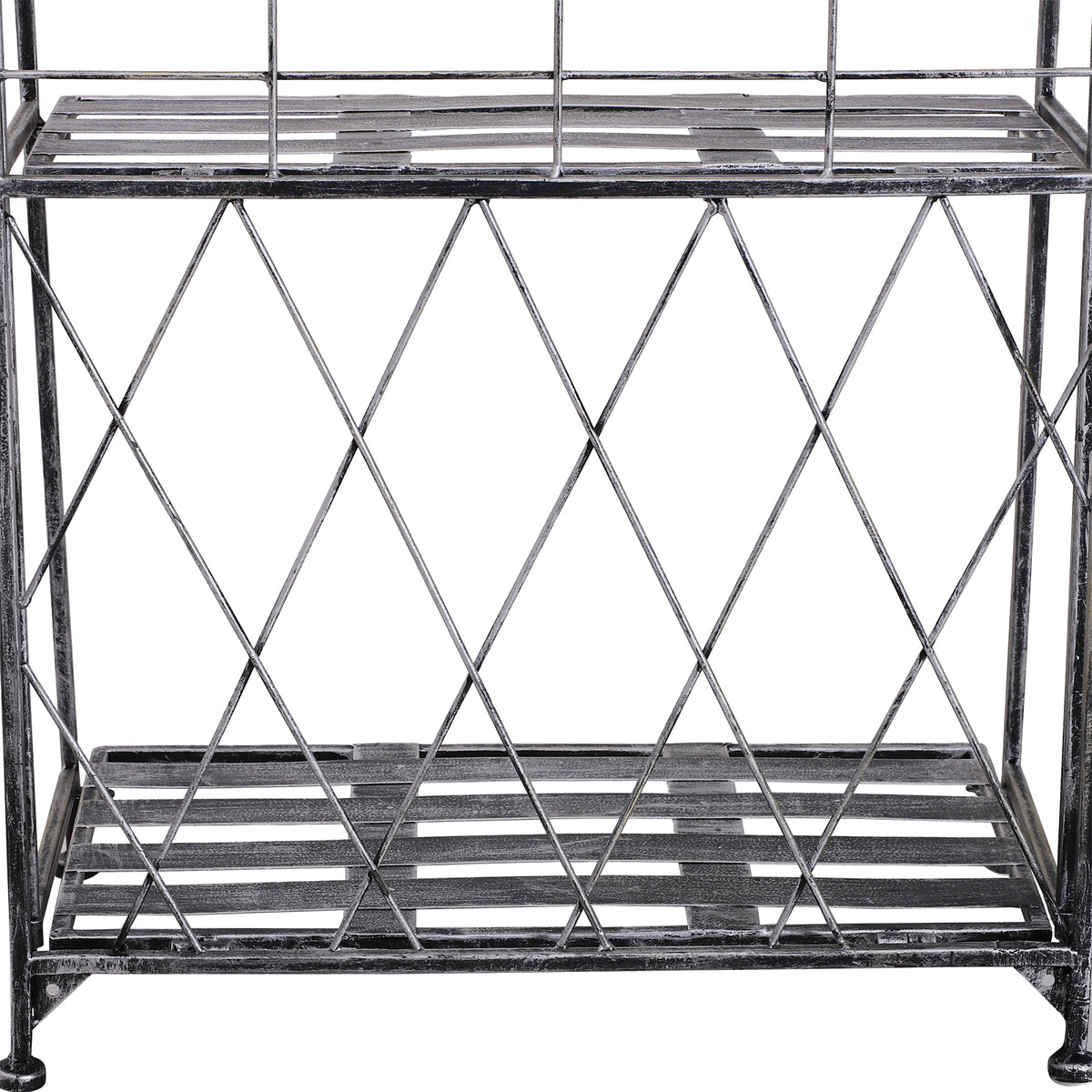 Outsunny plant stand close-up showing slatted metal shelves and crossed frame supports
