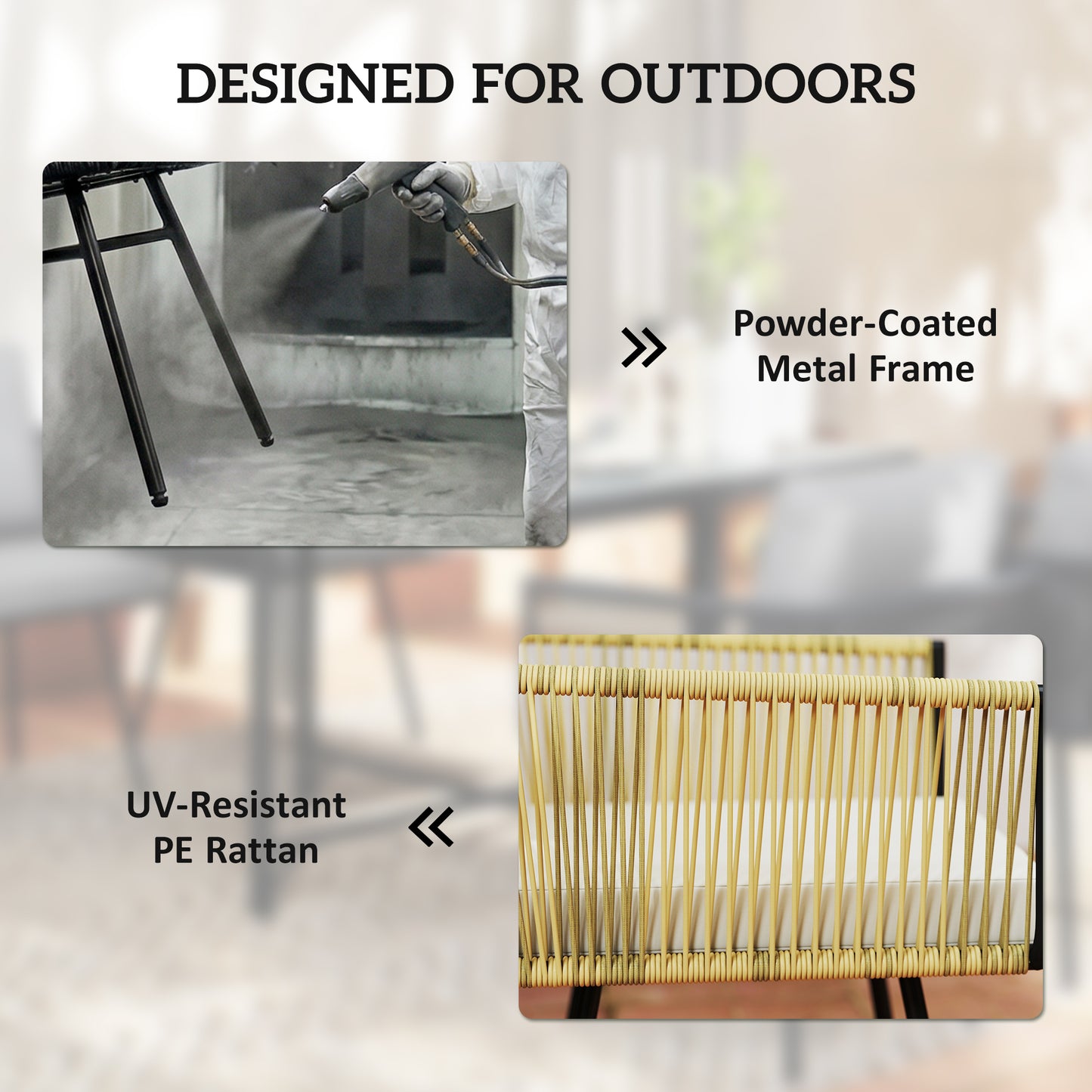 Outsunny 5 Piece Garden Furniture Set, Garden Dining Set with Wood-Plastic Table and 4 Armchairs, Beige