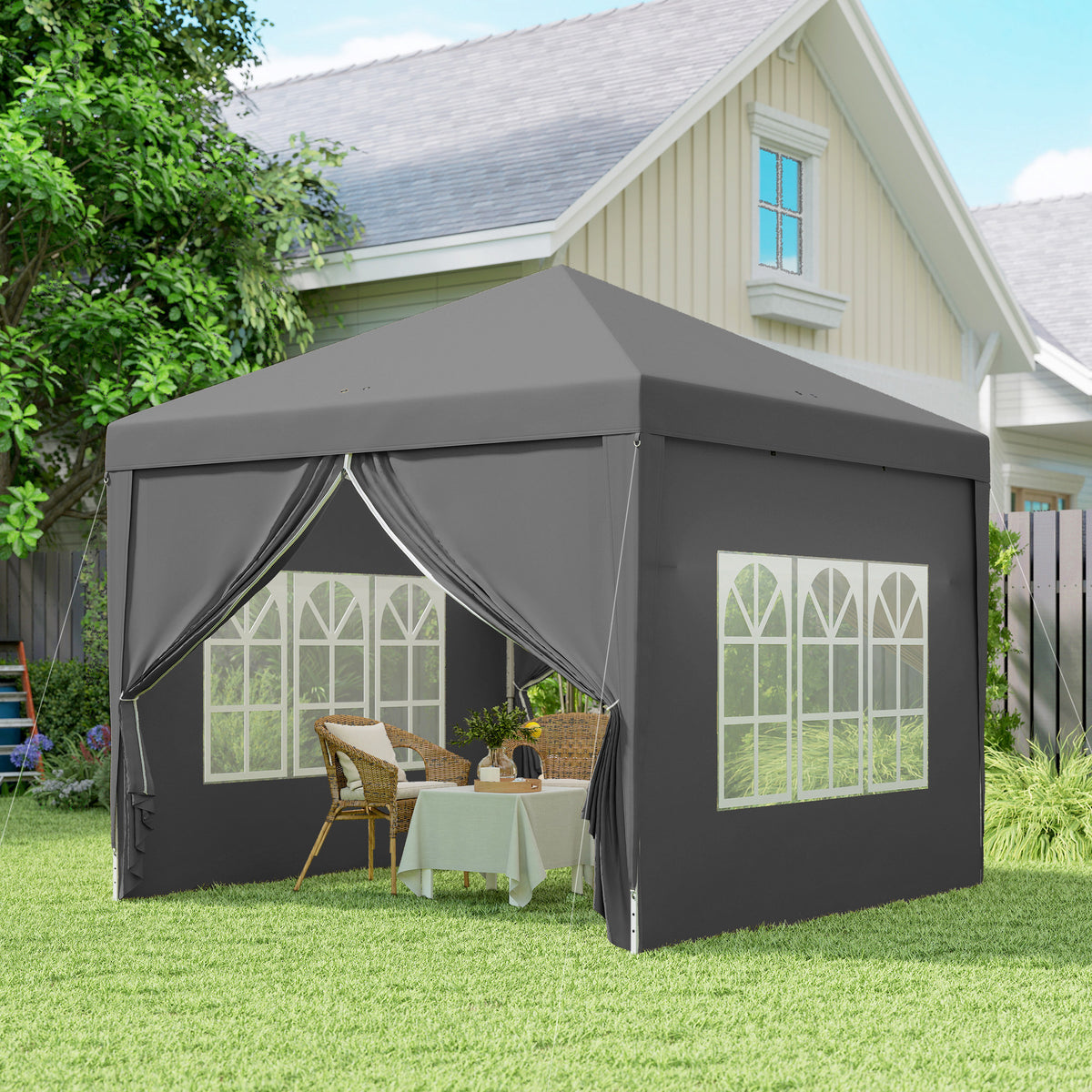 Outsunny 3x3(m) Pop-Up Gazebo, with Curtain Walls and Windows, Grey