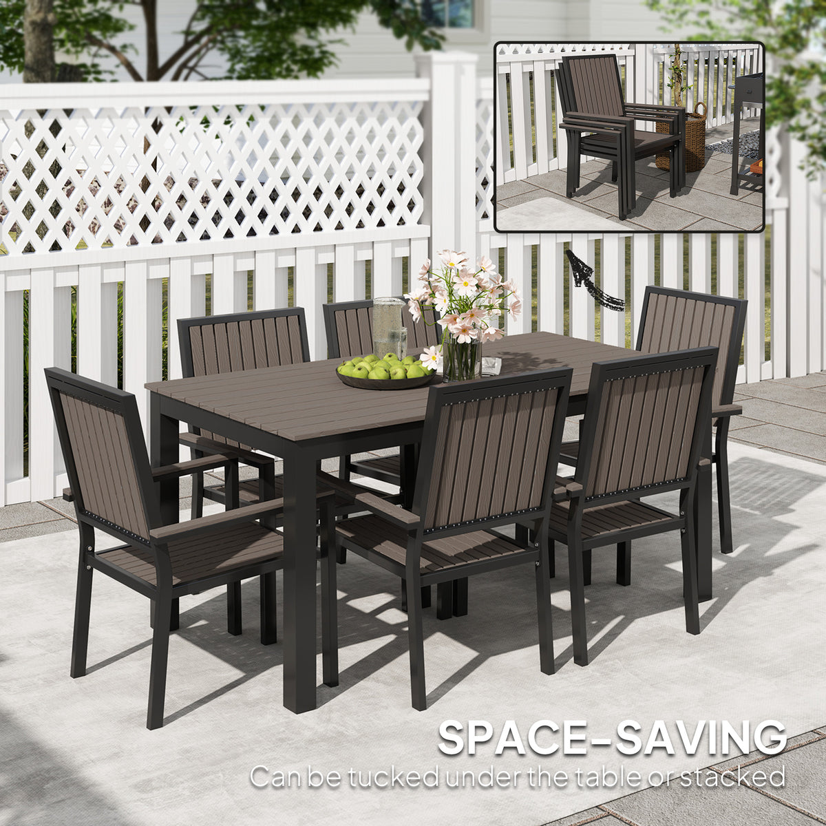 Outsunny brown dining set with six chairs that tuck under the table