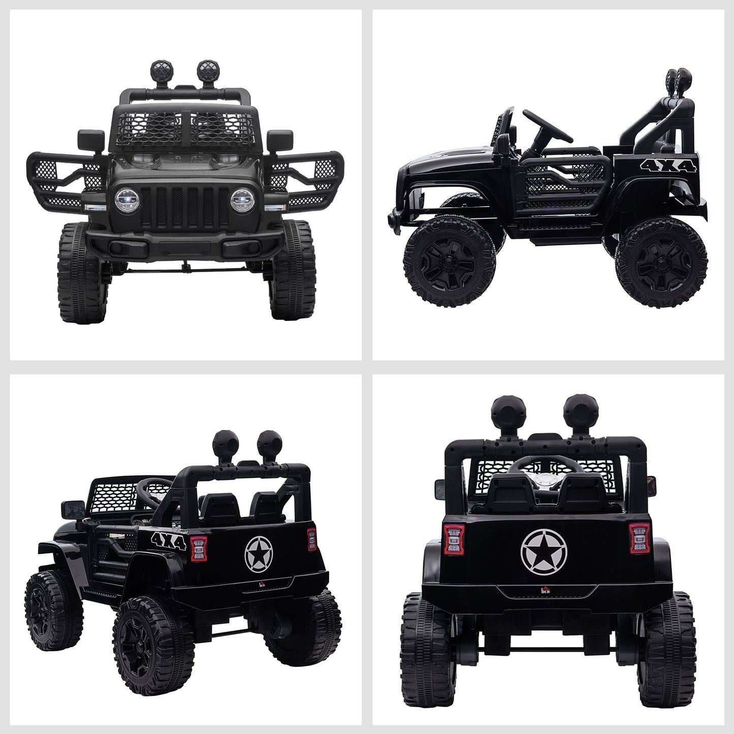 HOMCOM Kids Ride On Car, 12V Electric Cars for Kids with Parental Remote Control, 2 Motors, 4-Wheel Suspension, LED Lights, Horn, 3-5km/h, Battery Powered Ride On Toy for 3-6 Years Old Black