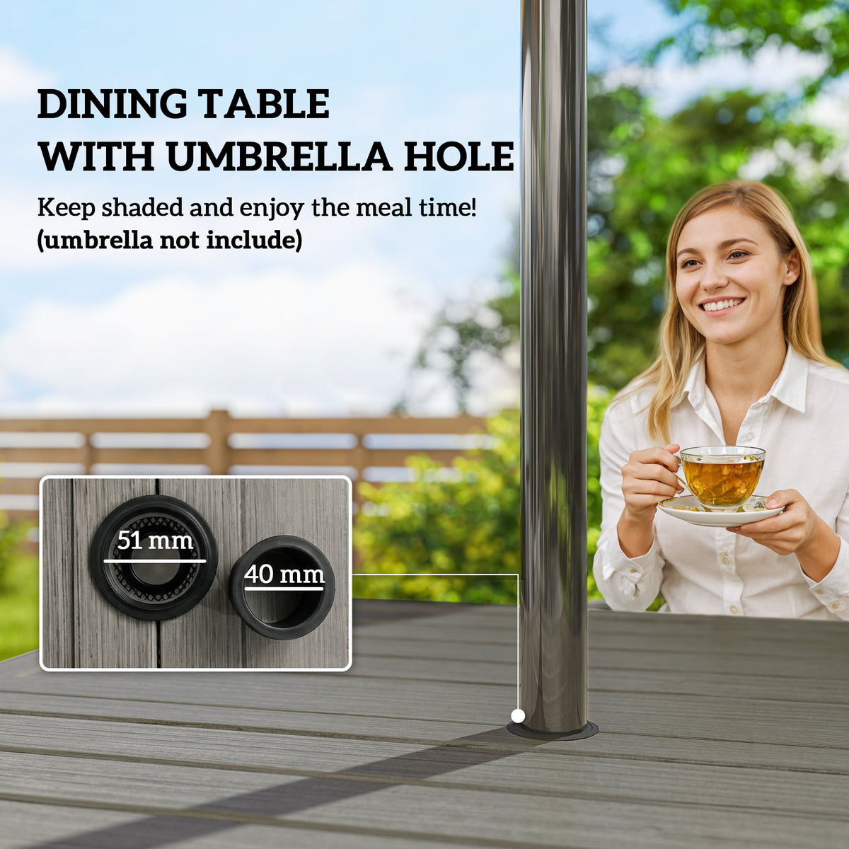 Outsunny 5 Pieces Outdoor Dining Set for 4, Garden Table and Stackable Chairs with Breathable Mesh Seat, Grey and Khaki