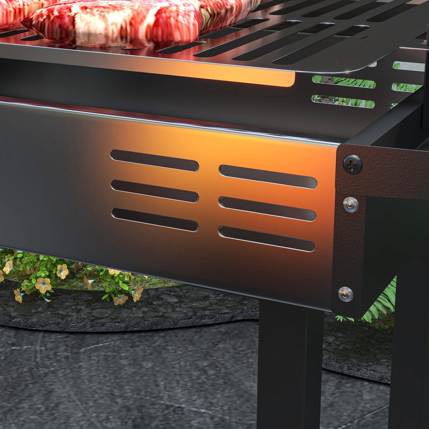 Outsunny BBQ Rotisserie Grill Roaster Charcoal Spit Roasting Machine for Chicken Turkey with 3-Level Grill Grate, Side Shelves