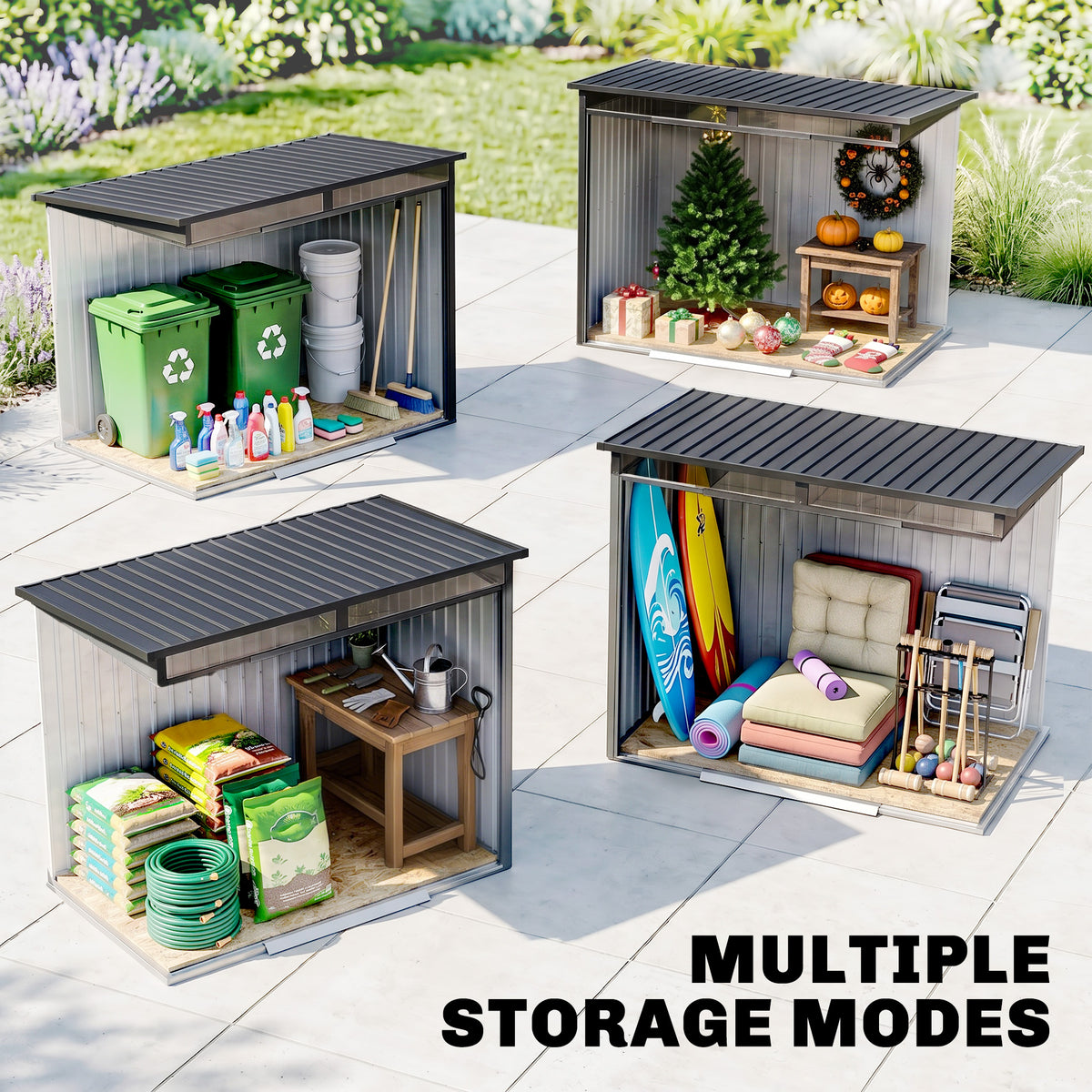 Outsunny 6.5 x 4FT Galvanised Metal Shed with Foundation Kit, Lockable Tool Garden Shed with Double Sliding Doors, Vents, Grey