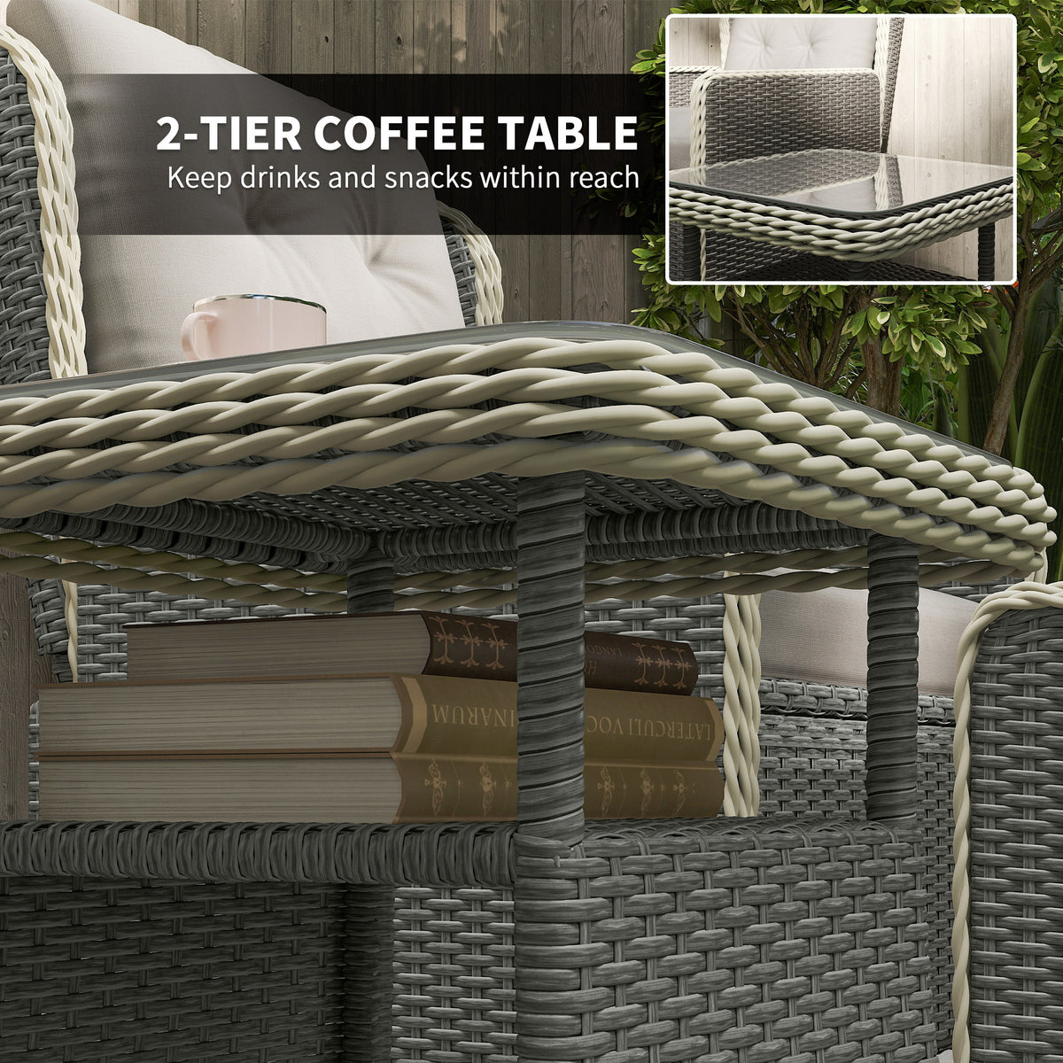 Outsunny Five-Piece Reclining Rattan Chair Set - Light Grey