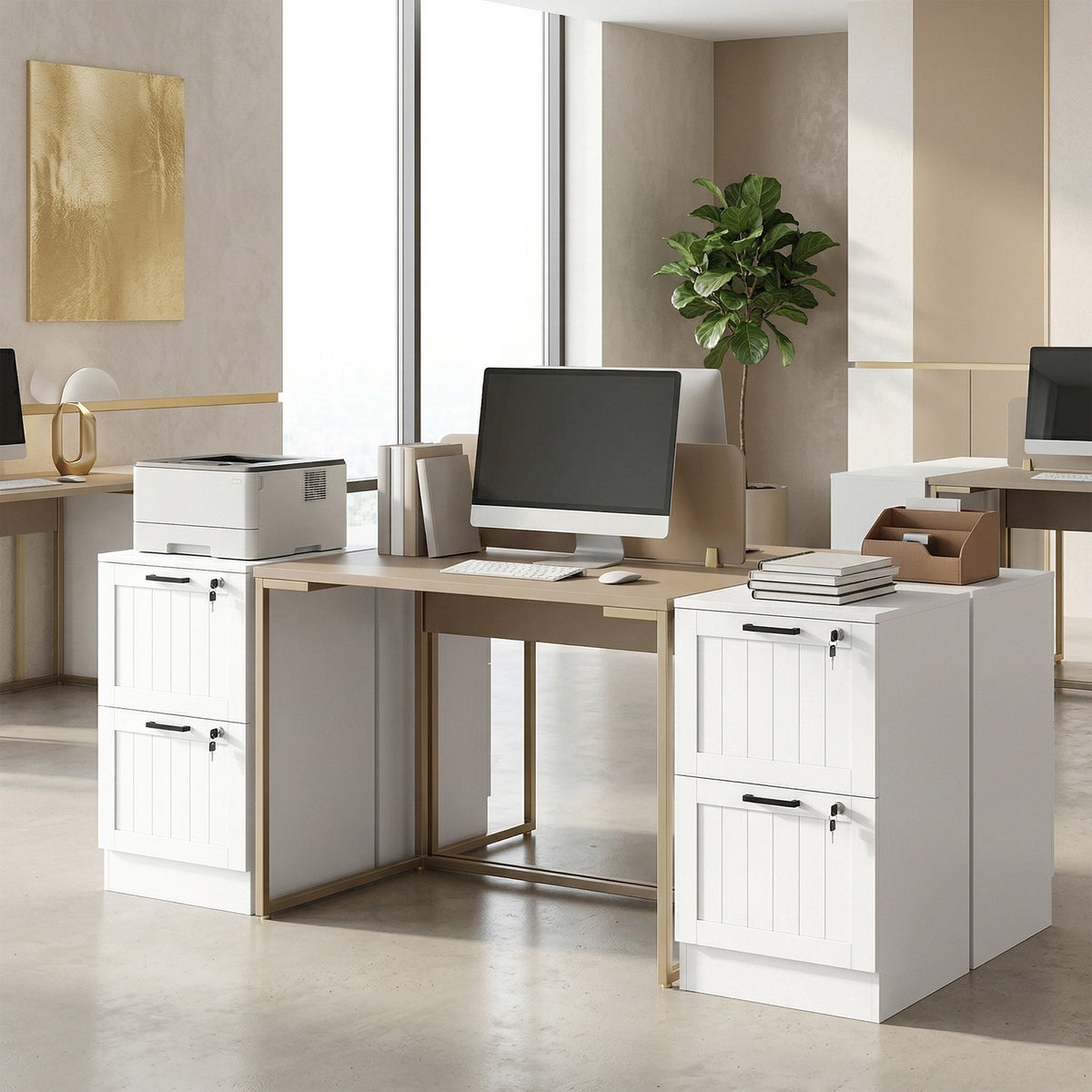 HOMCOM 2 Drawer Filing Cabinet with Lock, Office Storage Cabinet with Adjustable Hanging Bars for A4 Letter Size Files, White