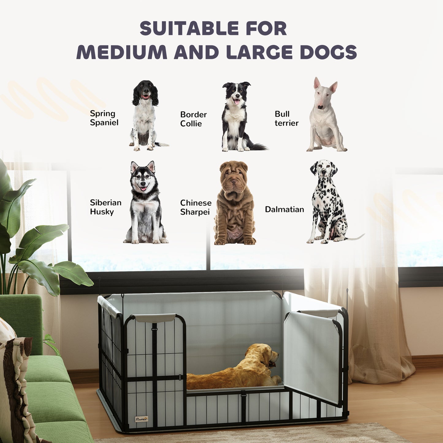 PawHut Steel Dog Whelping Box with Washable Whelping Pad, Wind-Resistant Cloth, for Small, Medium Dogs, 122 x 122 x 60cm