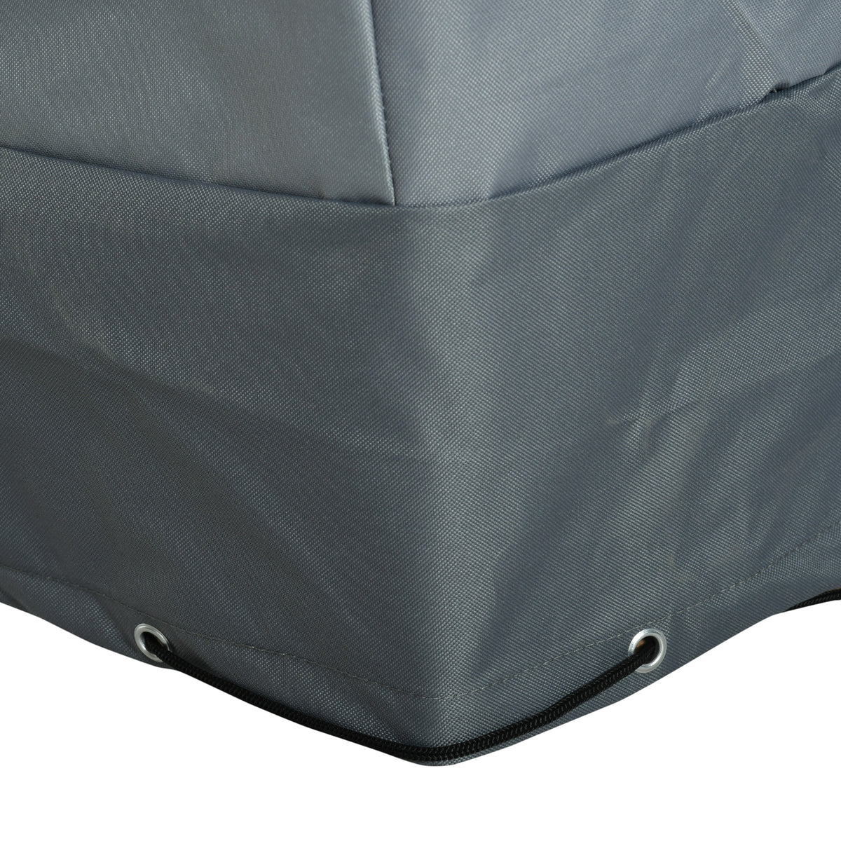 Outsunny furniture cover close-up showing stitched seams, metal grommets, and elastic hem cord