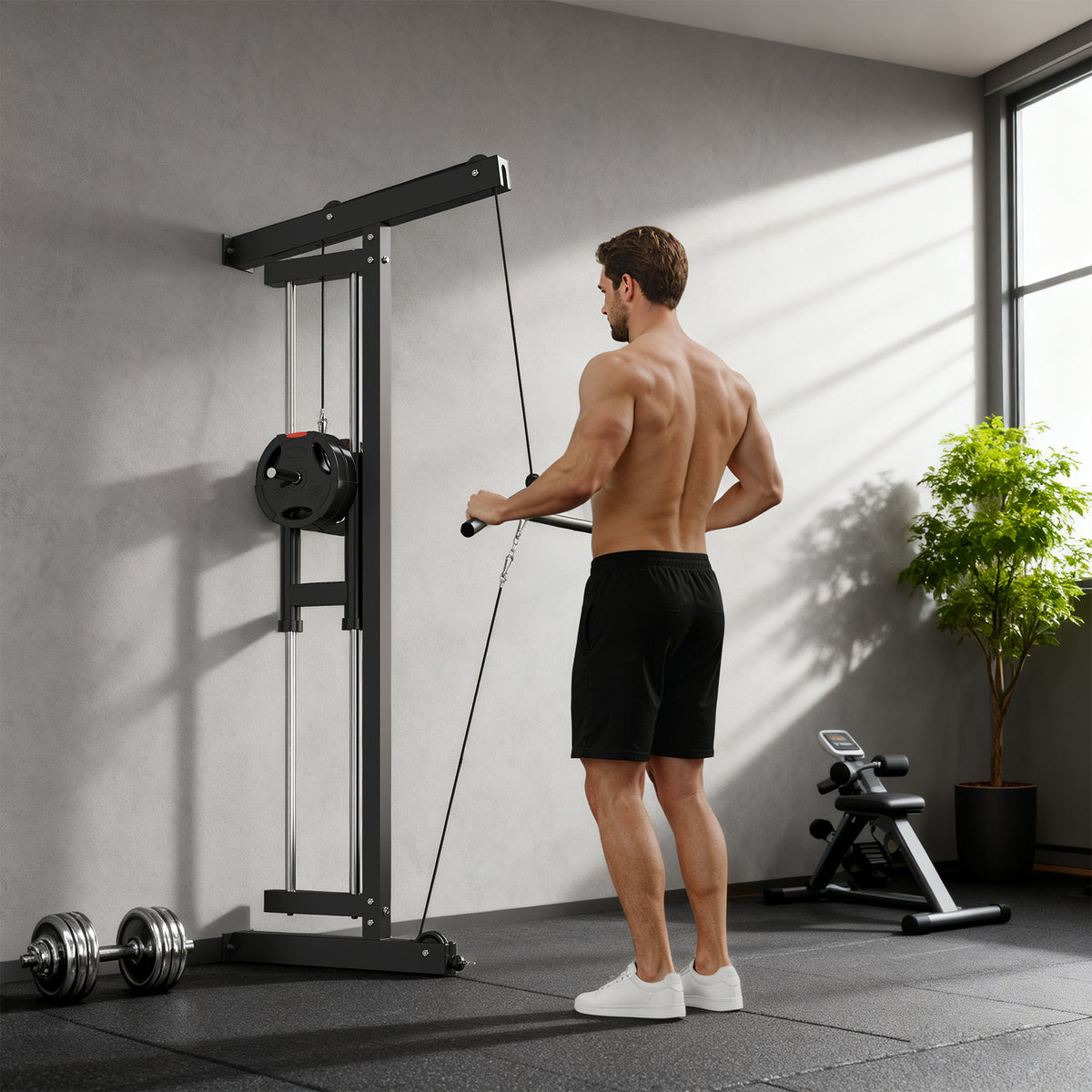 SPORTNOW Wall Mounted Lat Pull Down Machine, Crossover Cable Machine with High & Low Pulleys for Home Gym Full Body Workout