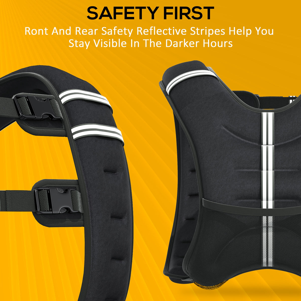 HOMCOM weighted vest front and back views showing reflective safety stripes and mesh pocket
