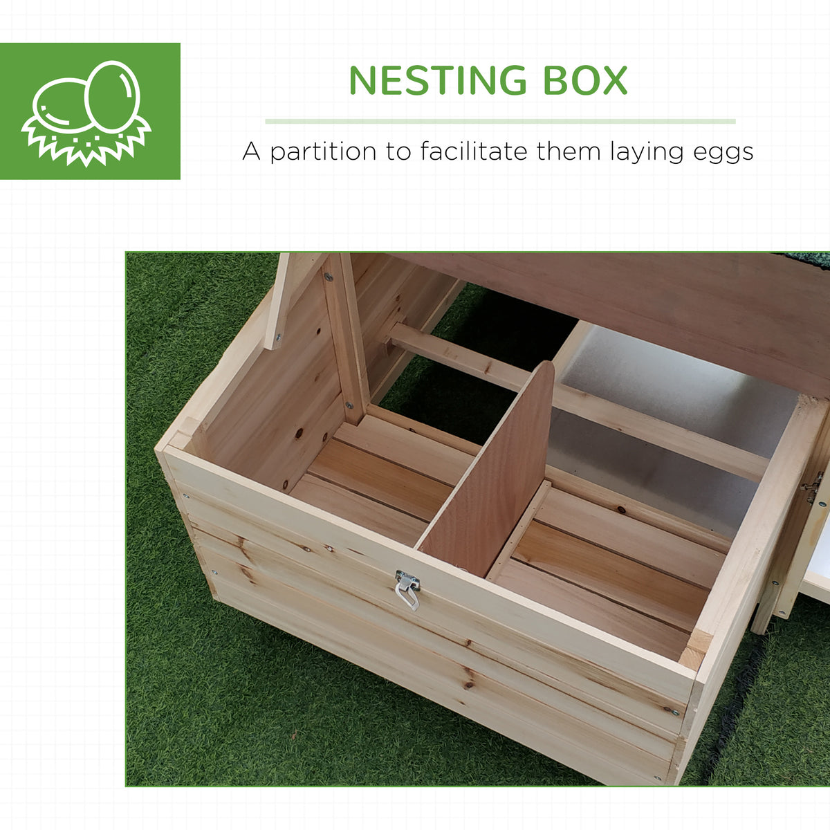 Wooden nesting box divided into two compartments