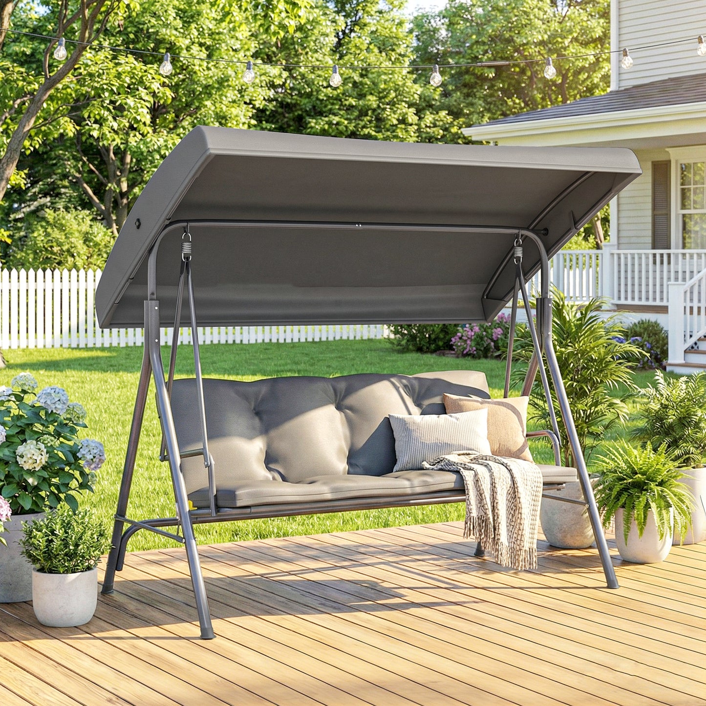 Outsunny Three-Seater Garden Swing Seat - Dark Grey