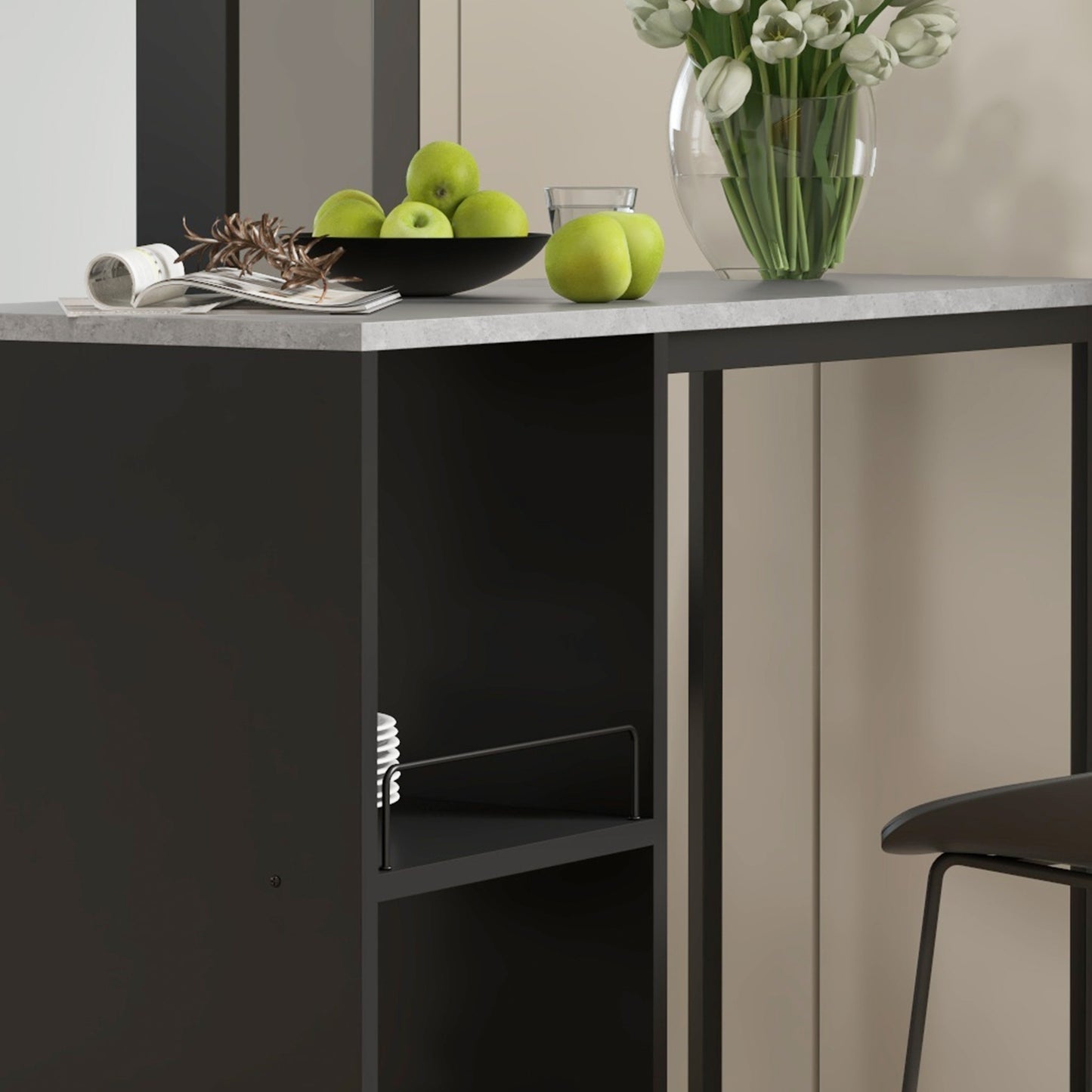 HOMCOM Breakfast Bar Table, Bar Table with 3-Tier Storage Shelf and Wine Rack, 105W x 40D x 105H cm, Black