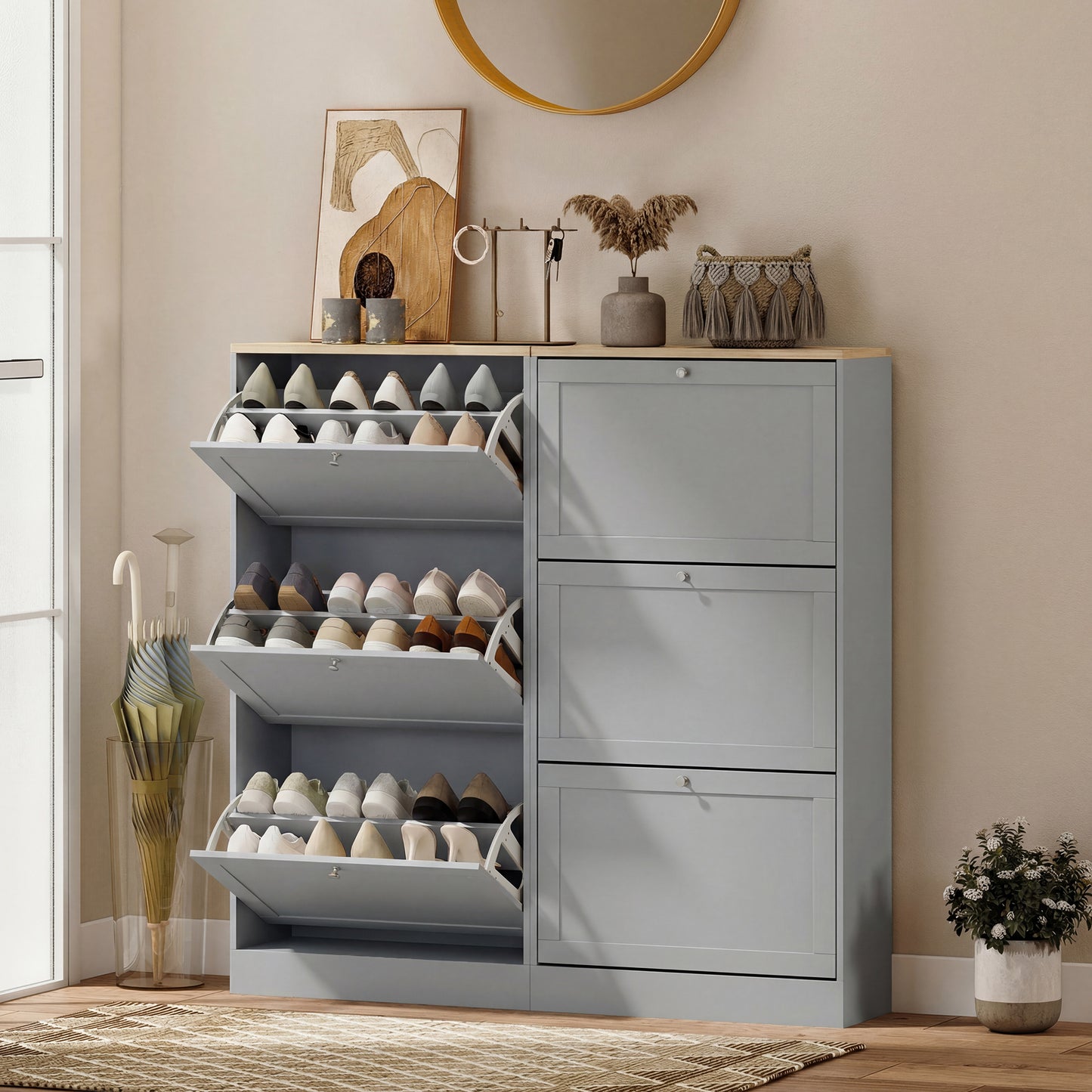 HOMCOM Modern Compact Three-Drawer Shoe Storage Cabinet - Grey