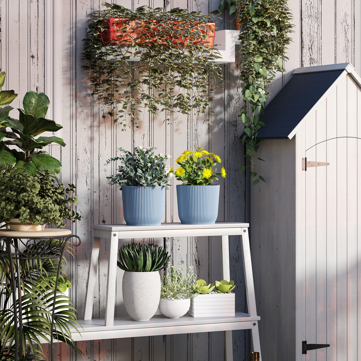 Outsunny Set of Two Ф22cm Planters - Blue