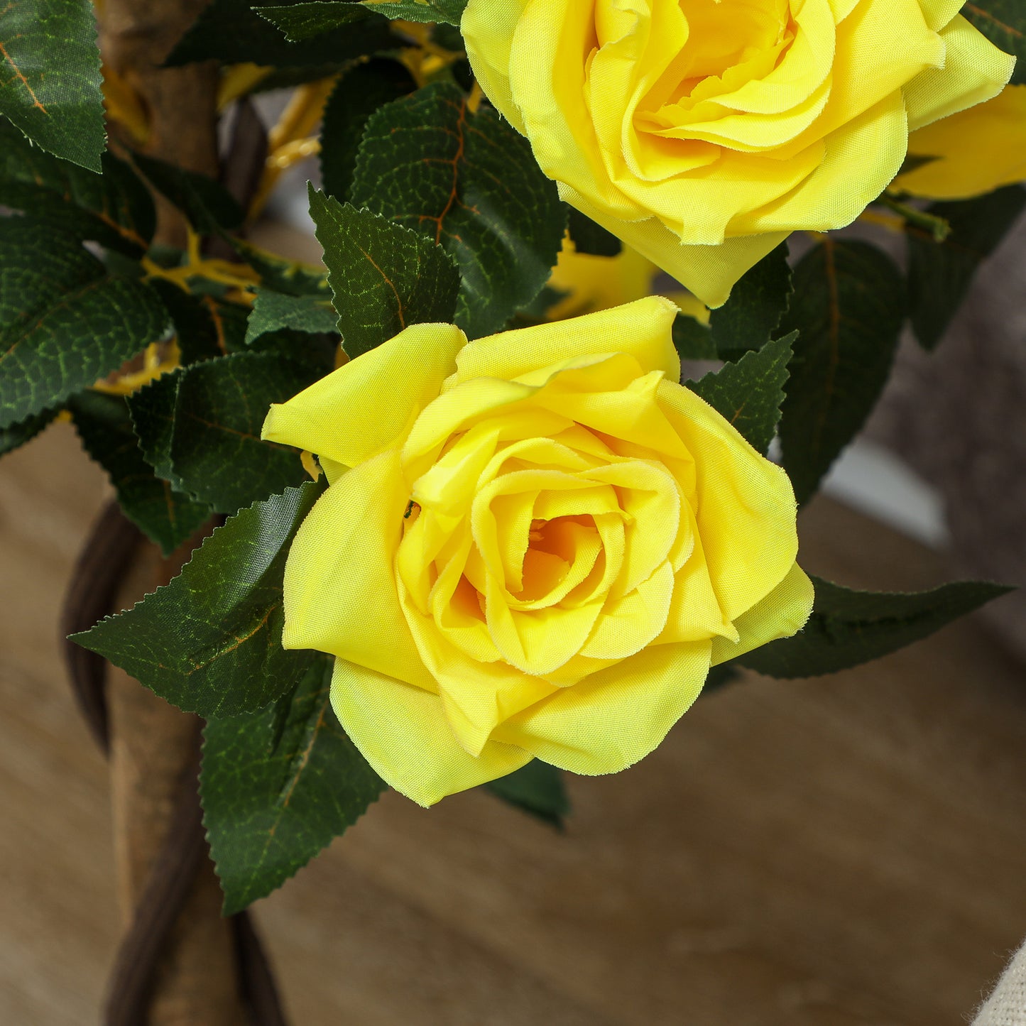 Outsunny Set of 2 Artificial Plants White Rose Floral in Pot, Fake Plants for Home Indoor Decor, 90cm, Yellow
