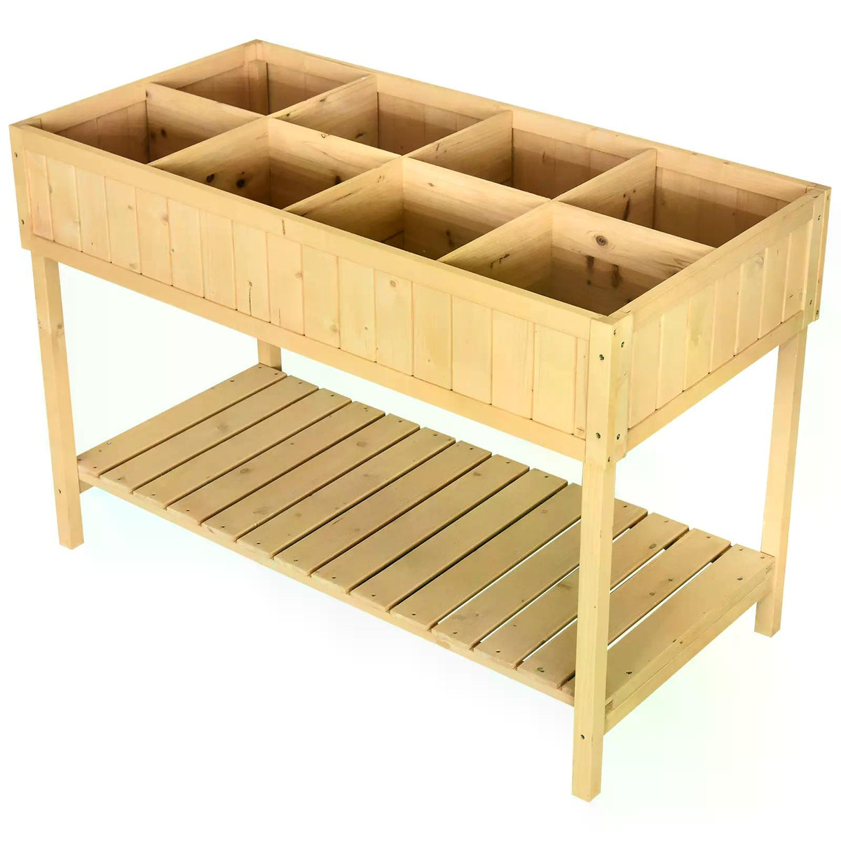 Outsunny Garden Wooden Planters, Rectangular 8 Compartment Plant Stand, Oak Tone