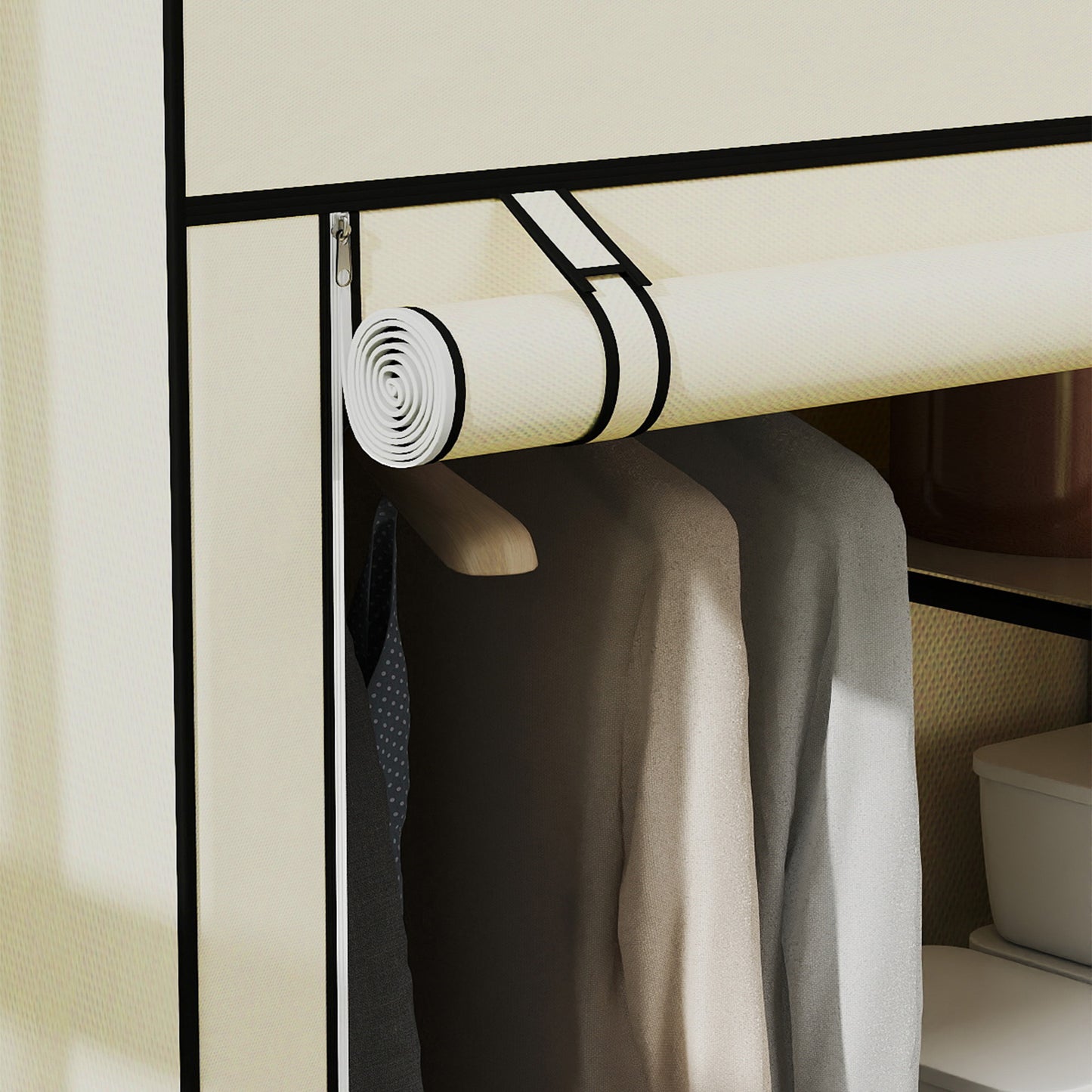 HOMCOM Fabric Wardrobe w/ Shelves Hanging Rail Foldable Wardrobe Cream
